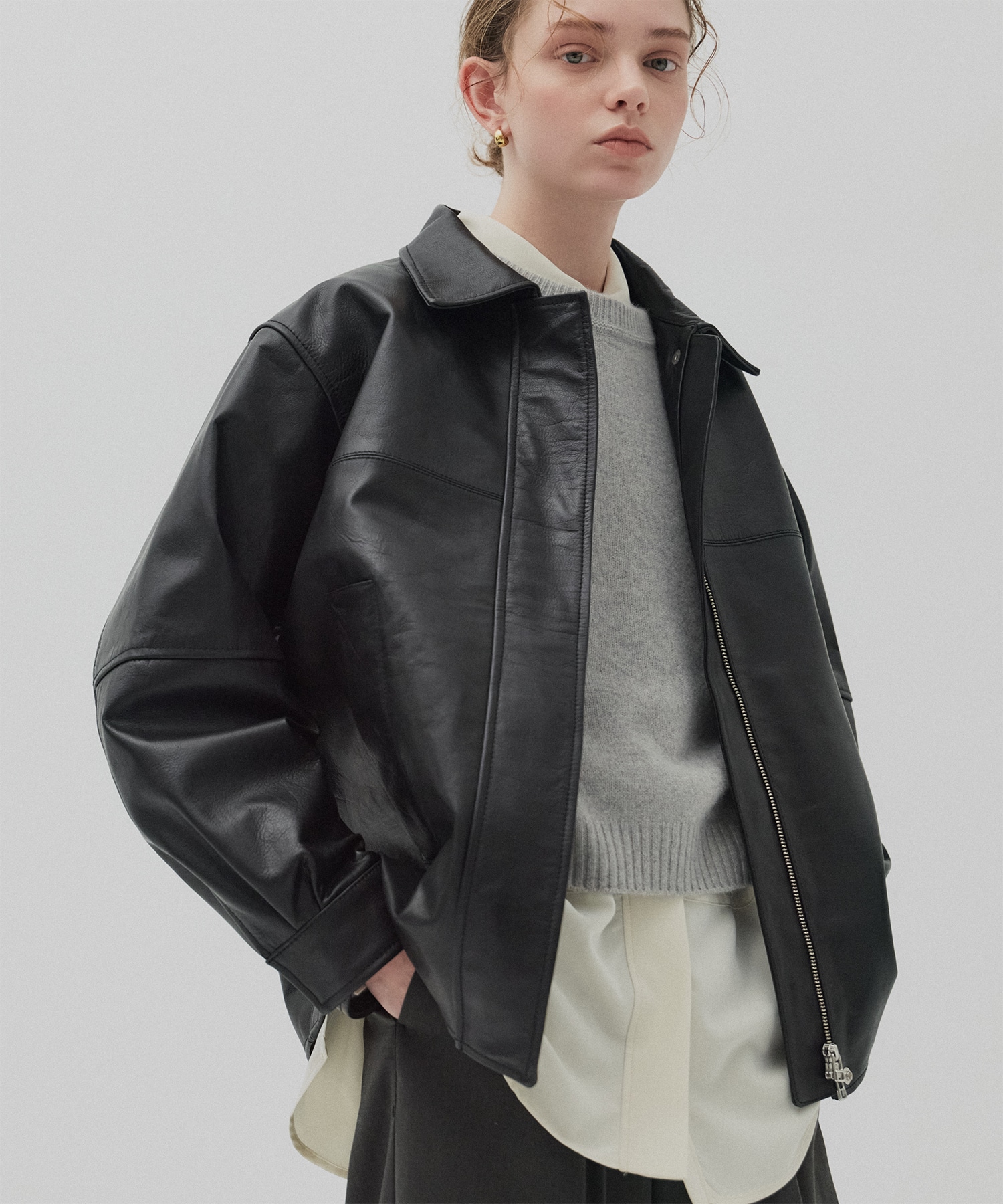 カーフレザーボクシージャケット
