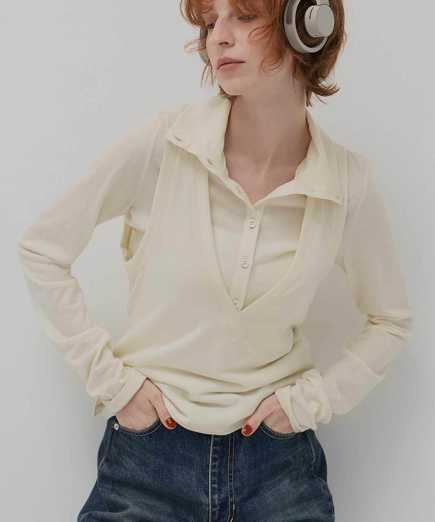 Super100 ヘンリーネックトップス