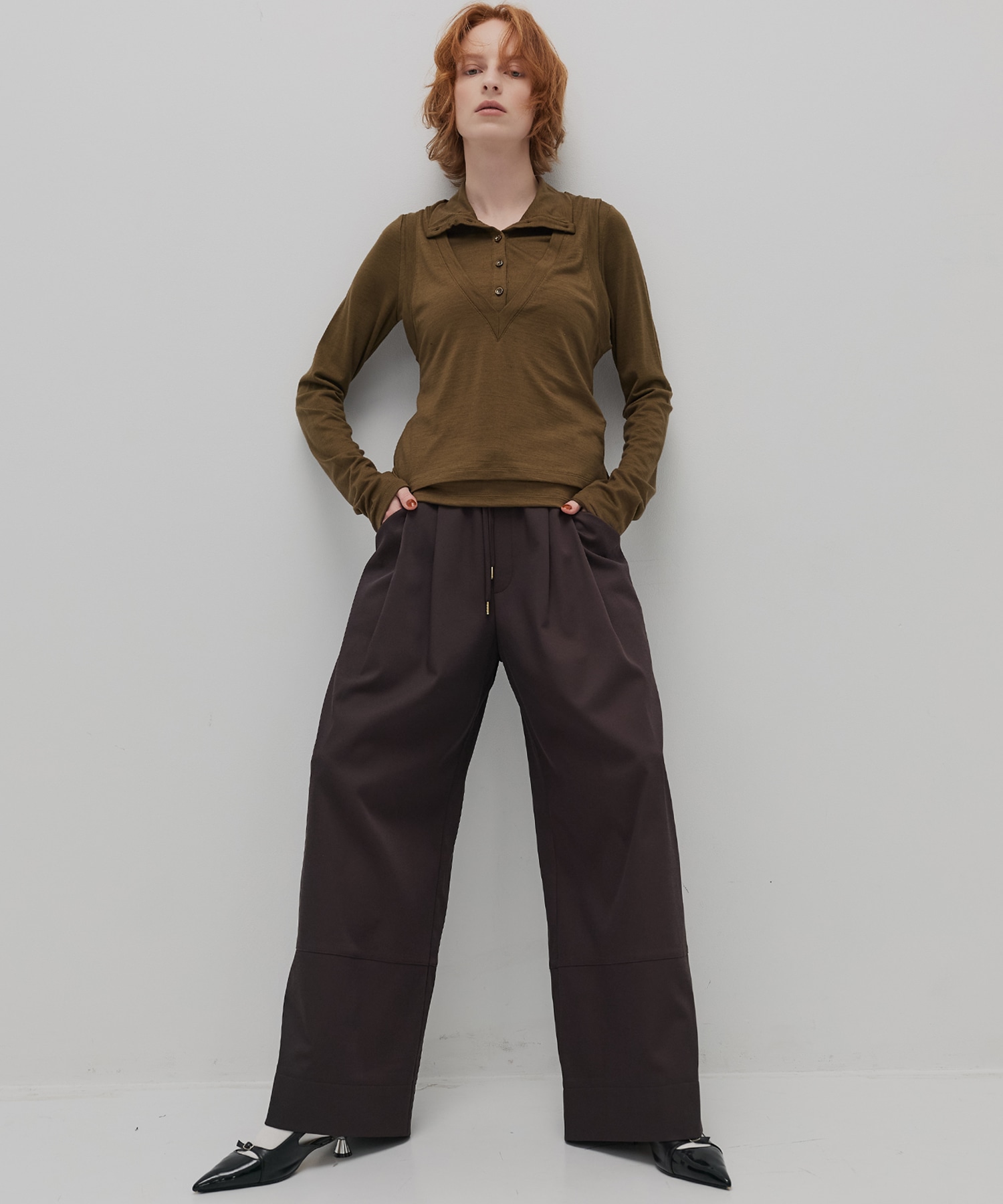 Super100 ヘンリーネックトップス