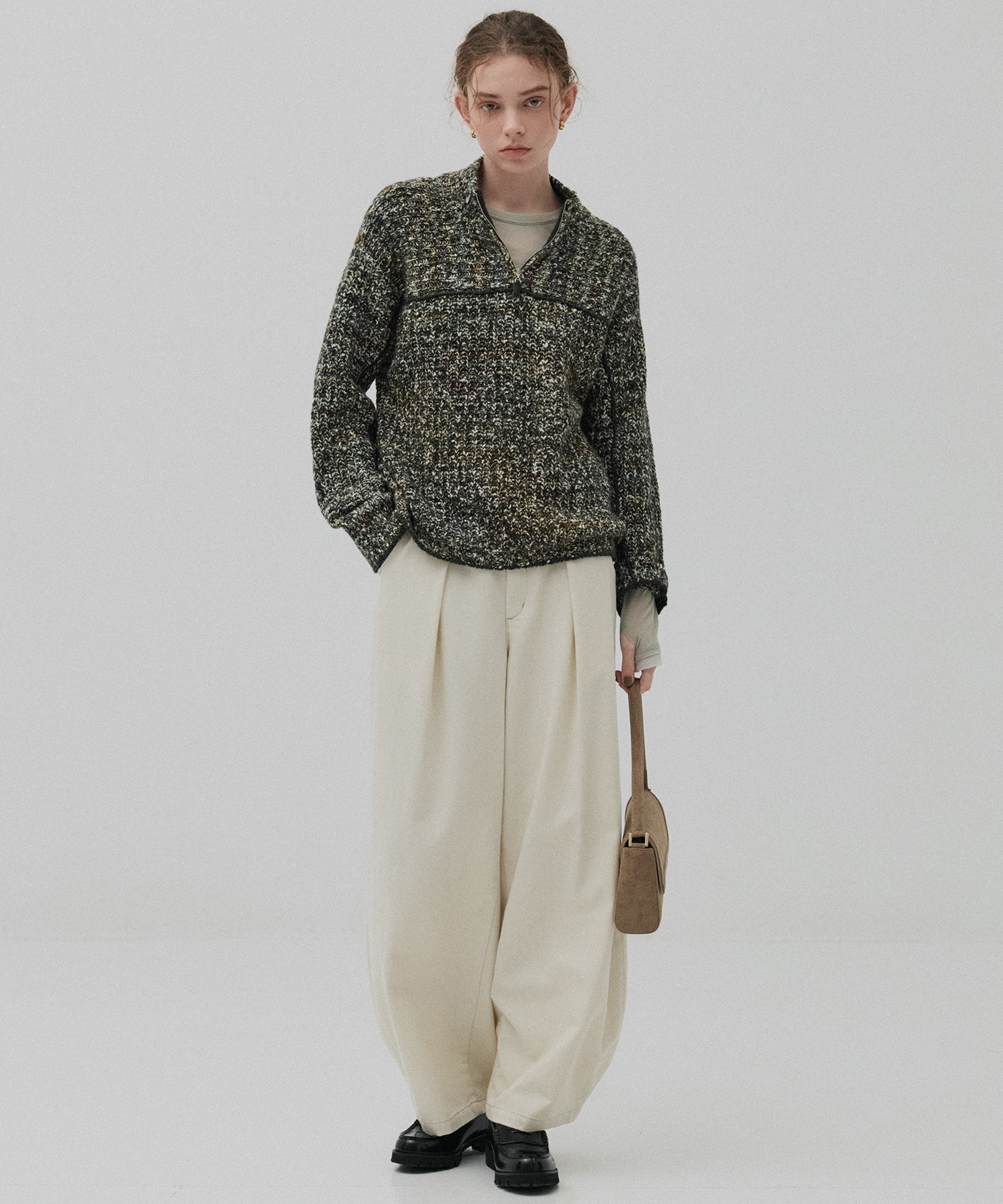 ミックスカラーハーフZIPニット