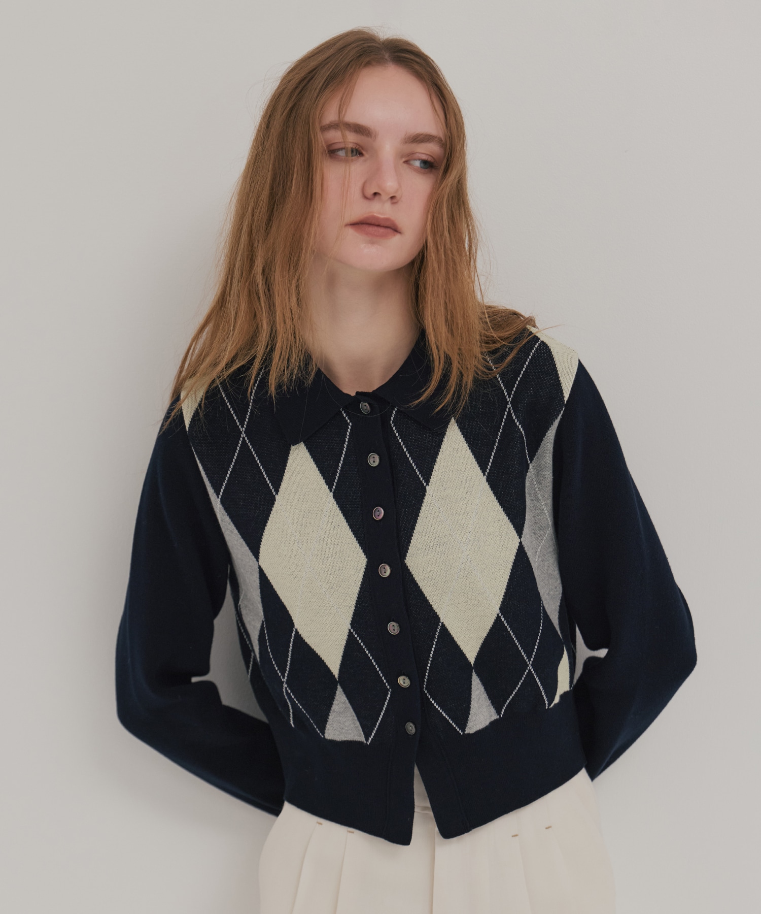 アーガイルショートカーディガン