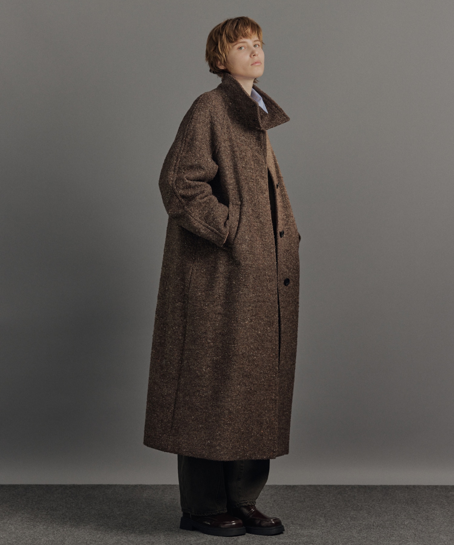 ツイードスタンドカラーコート
