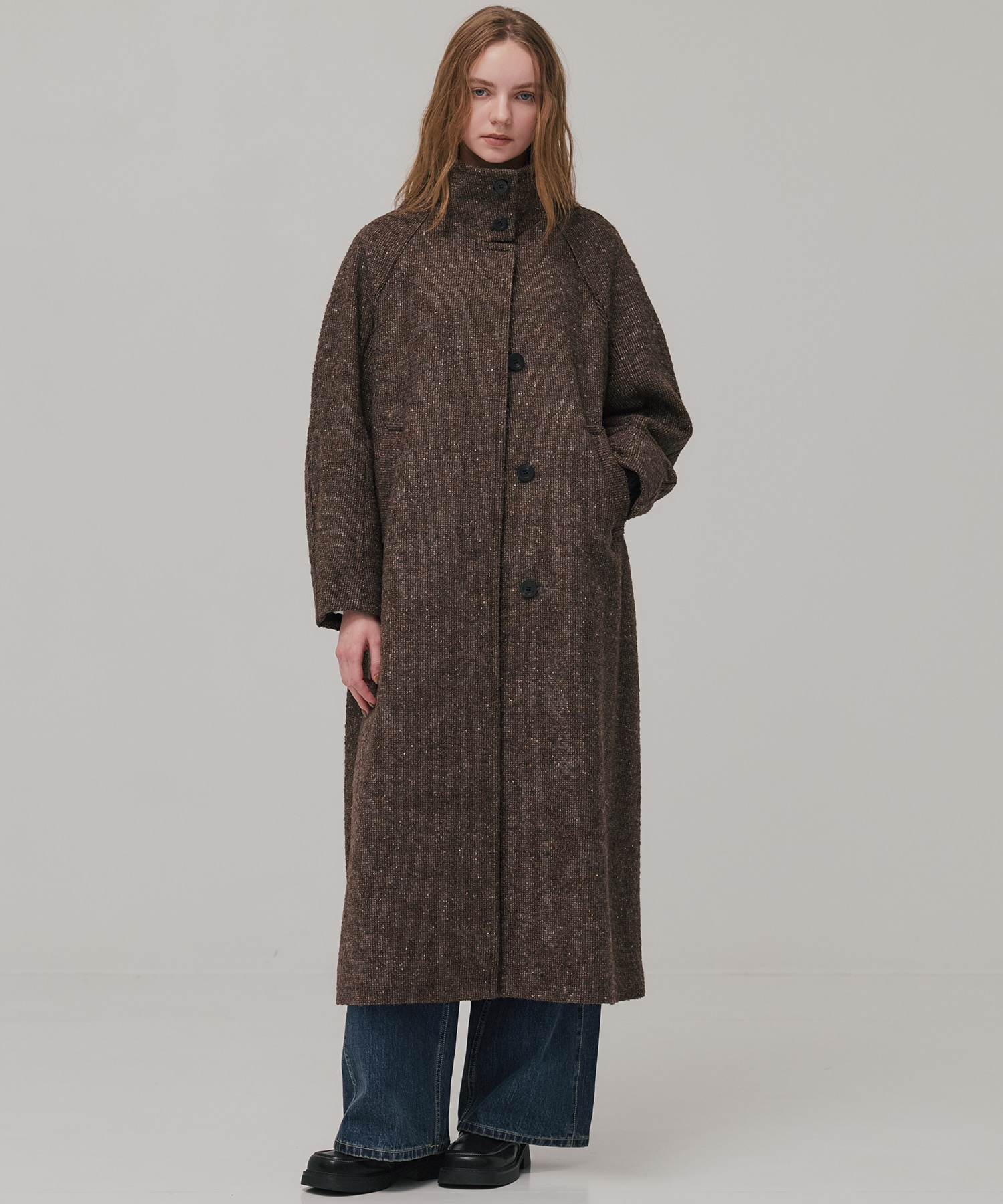 ツイードスタンドカラーコート