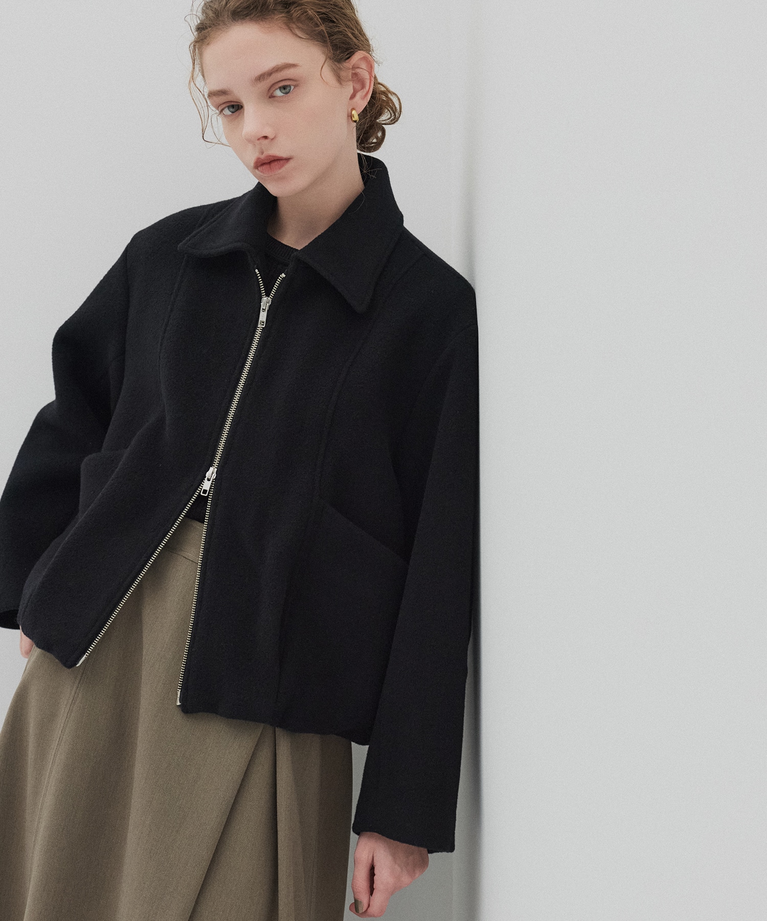 【再入荷】ウールジップタックショートコート