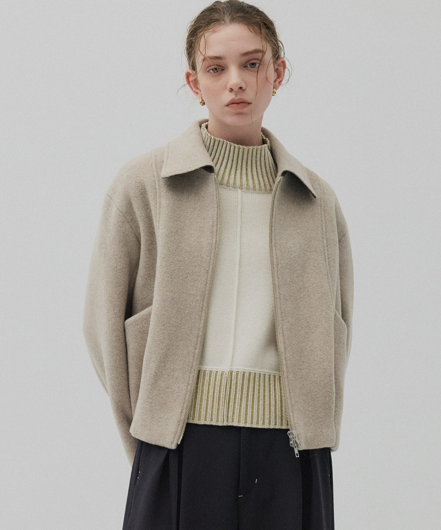 【再入荷】ウールジップタックショートコート