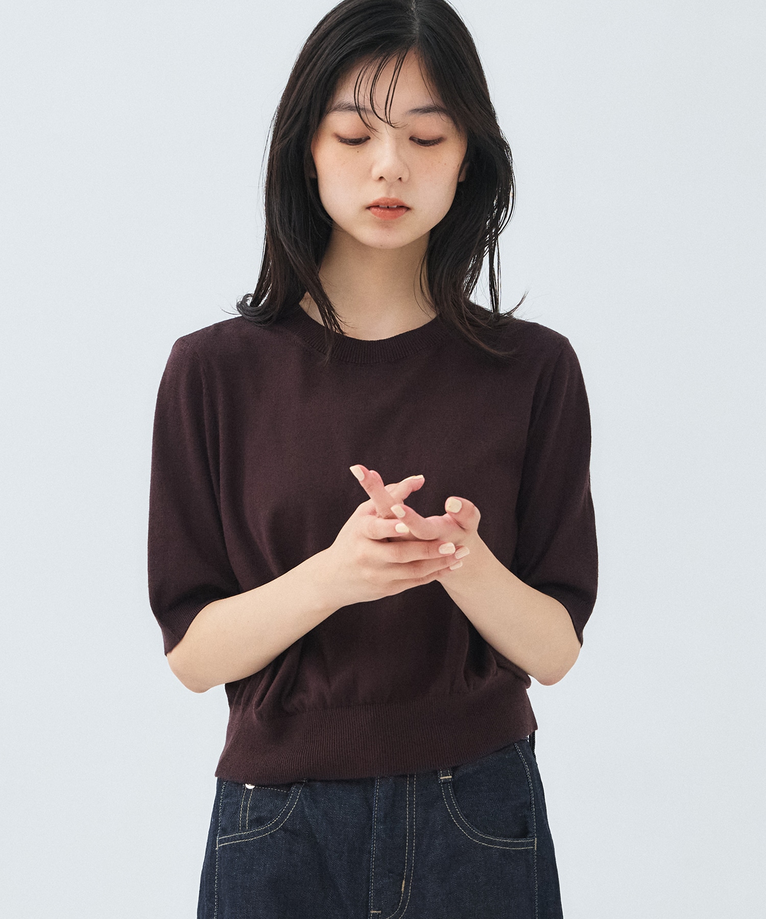コットンシルクハーフスリーブニット