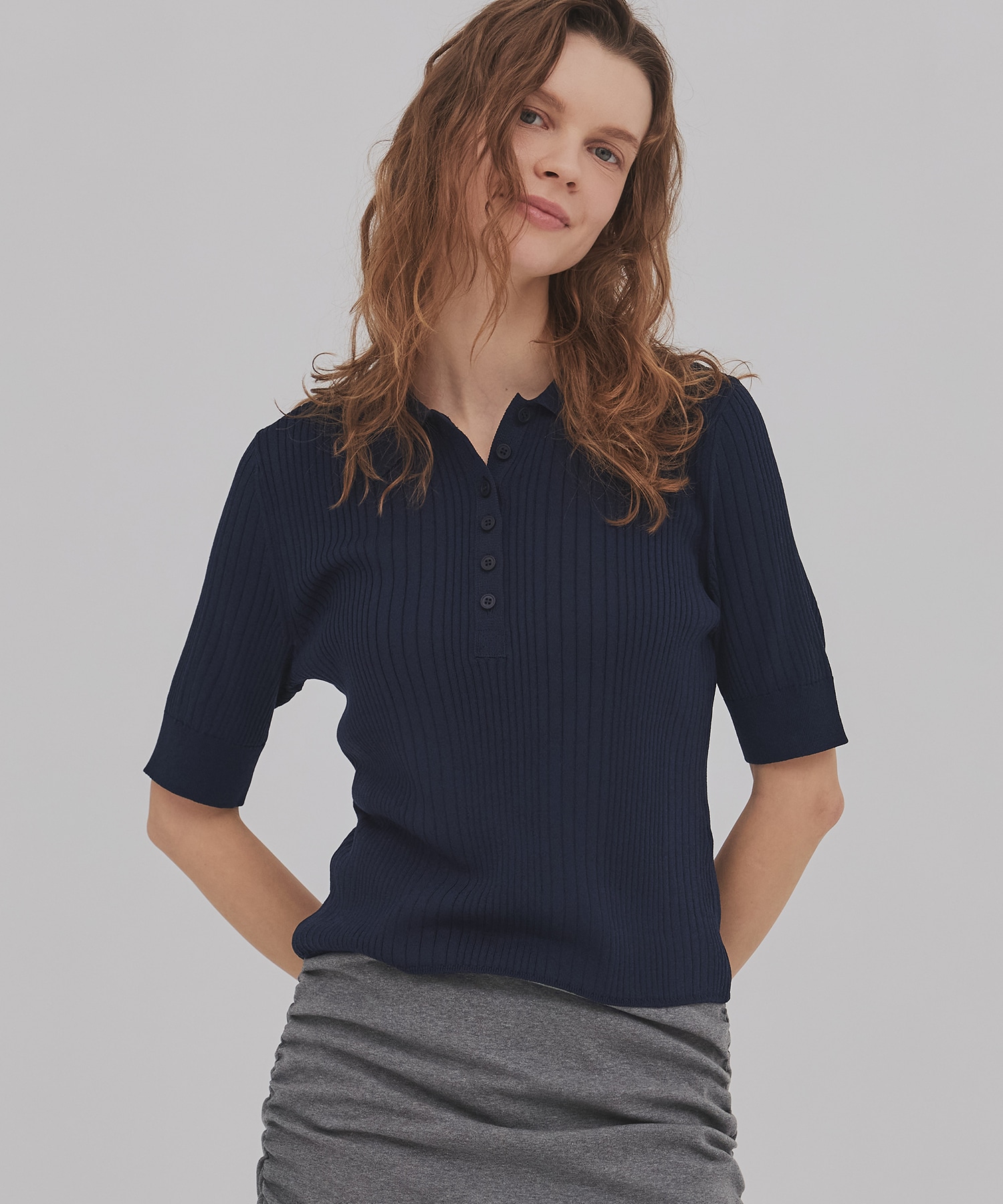 スムースリブニットポロ