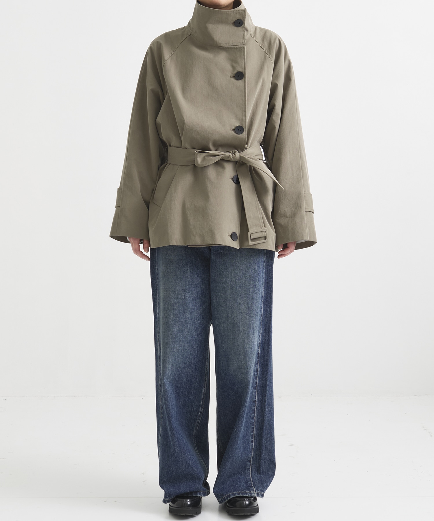 【再入荷】ファンネルネックショートトレンチコート