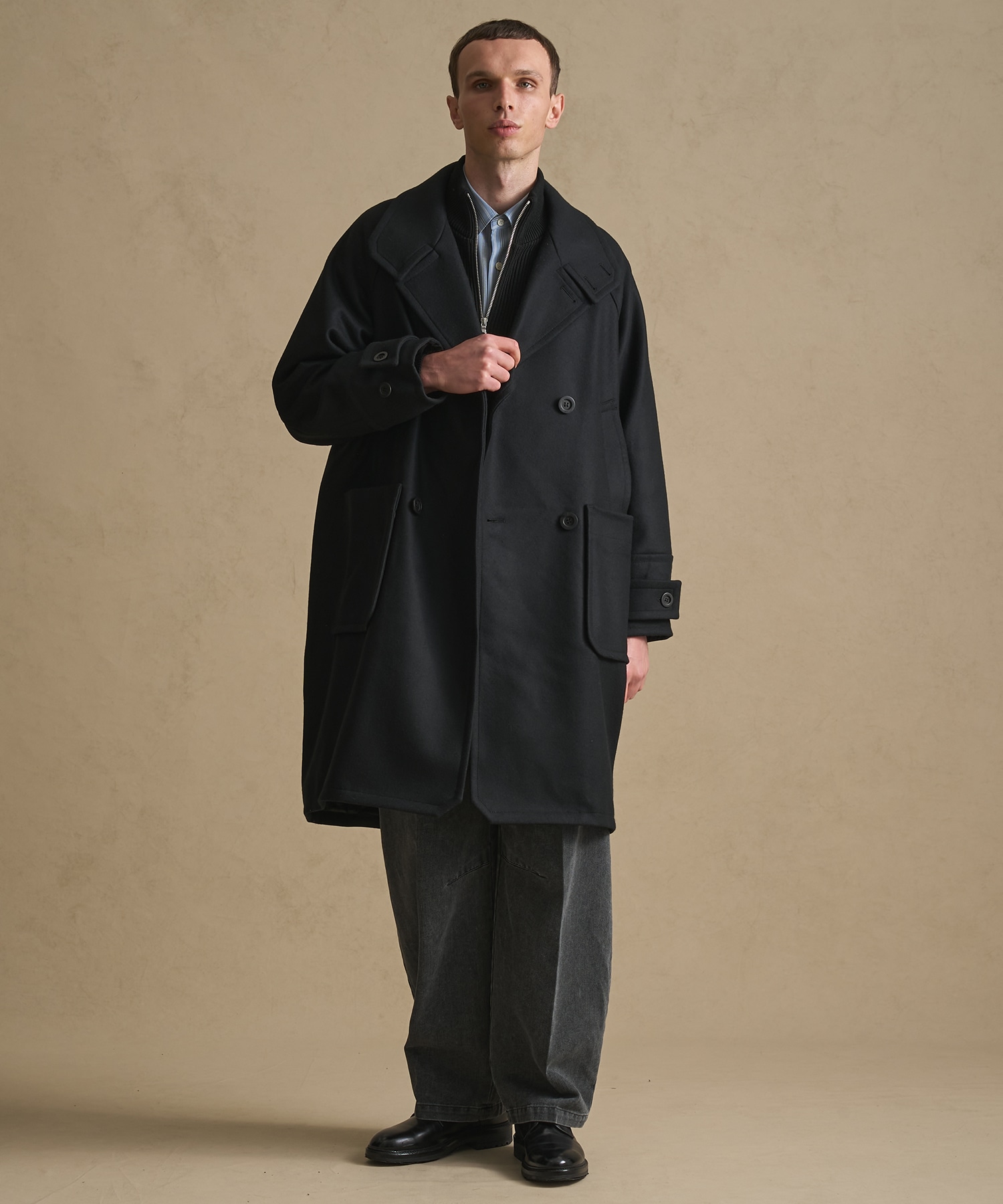 Super140s メルトンラップスタンドＰコート	