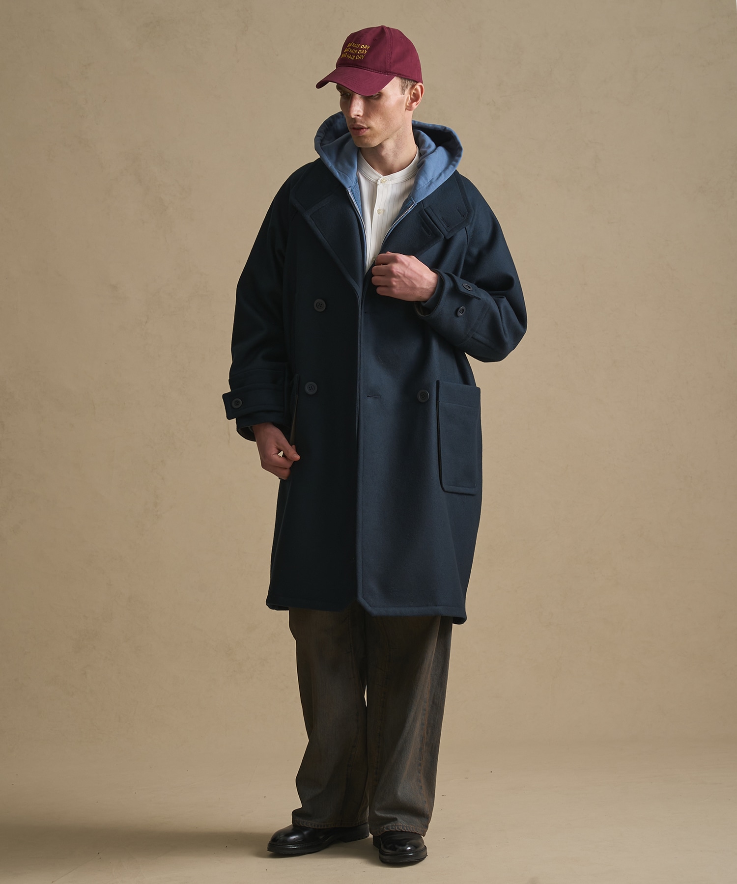 Super140s メルトンラップスタンドＰコート	