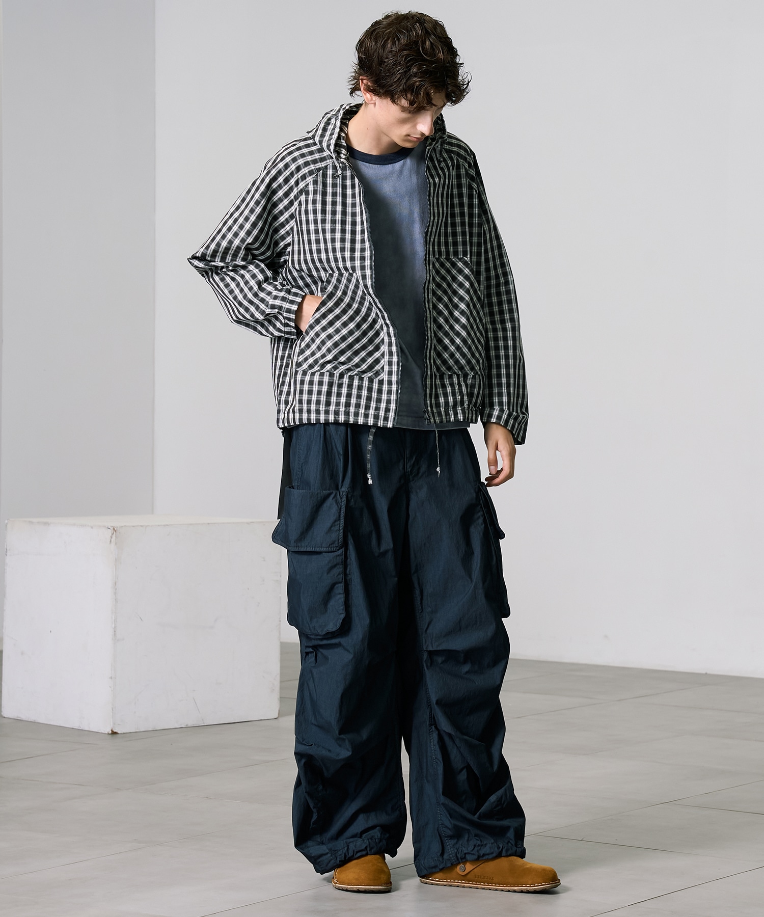 ライトチェックシャツパーカー