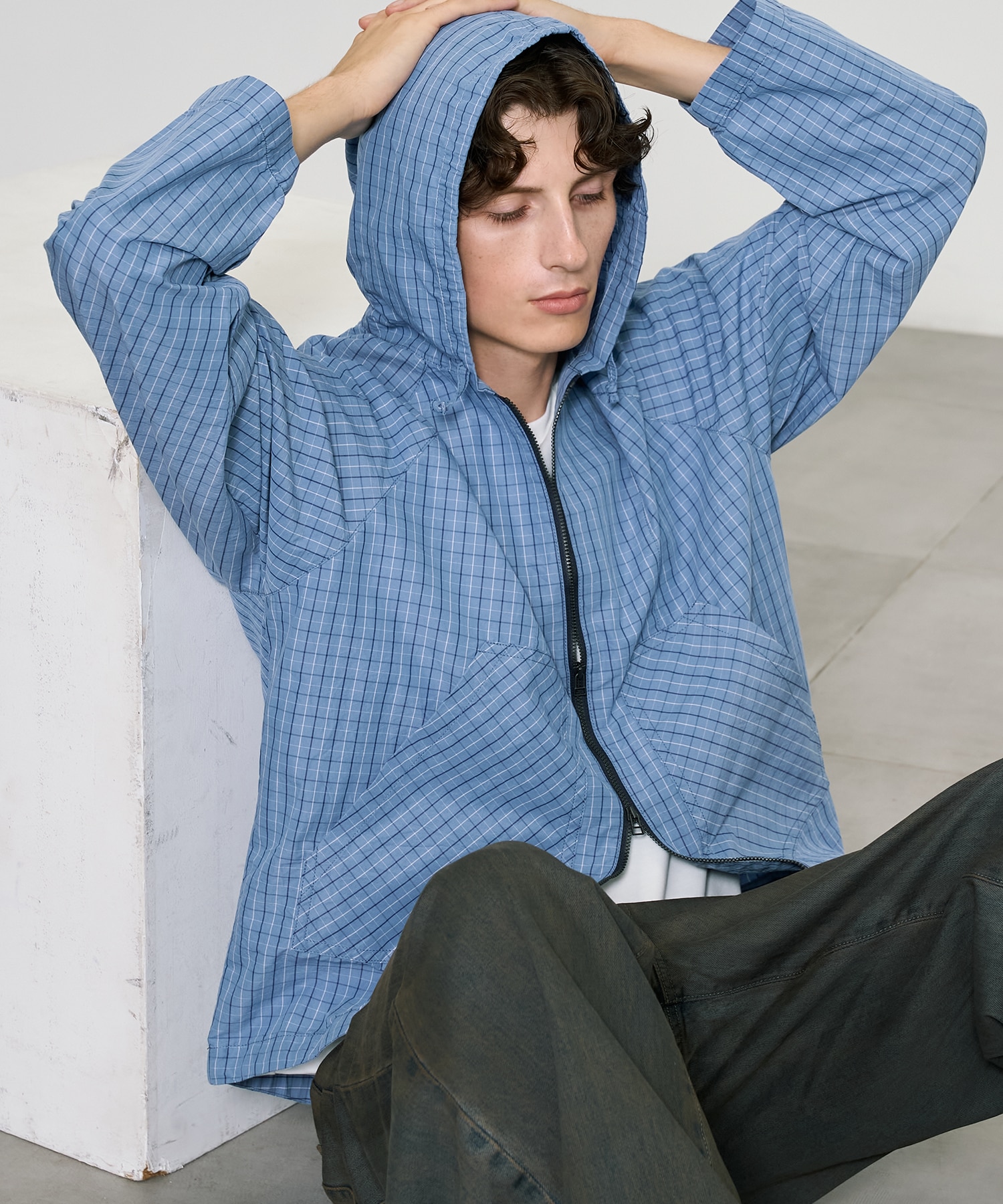 ライトチェックシャツパーカー