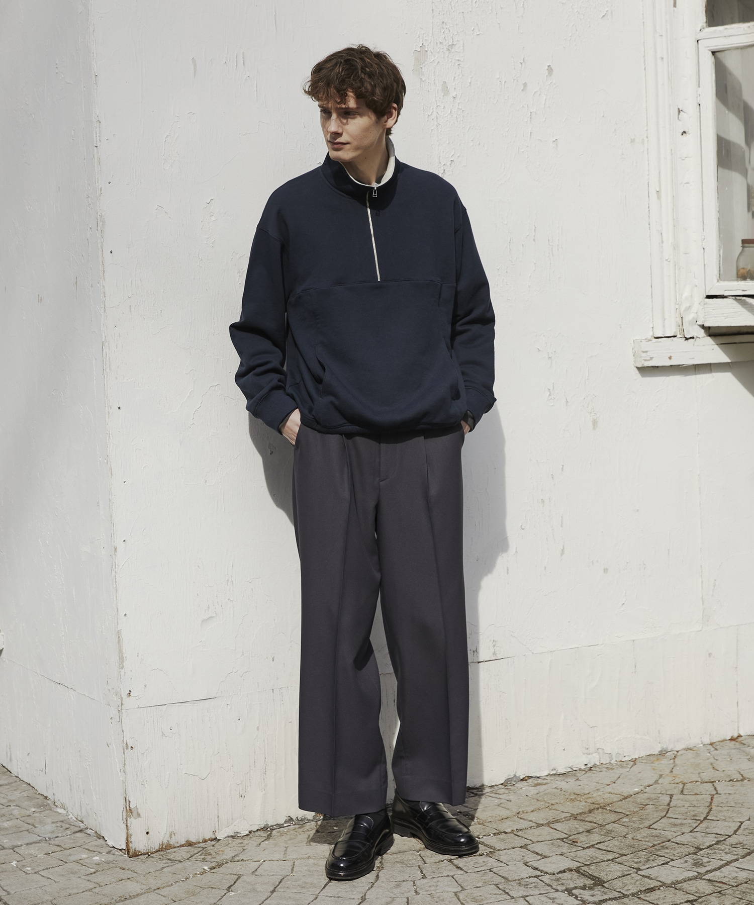 スタンドハーフジップスウェット