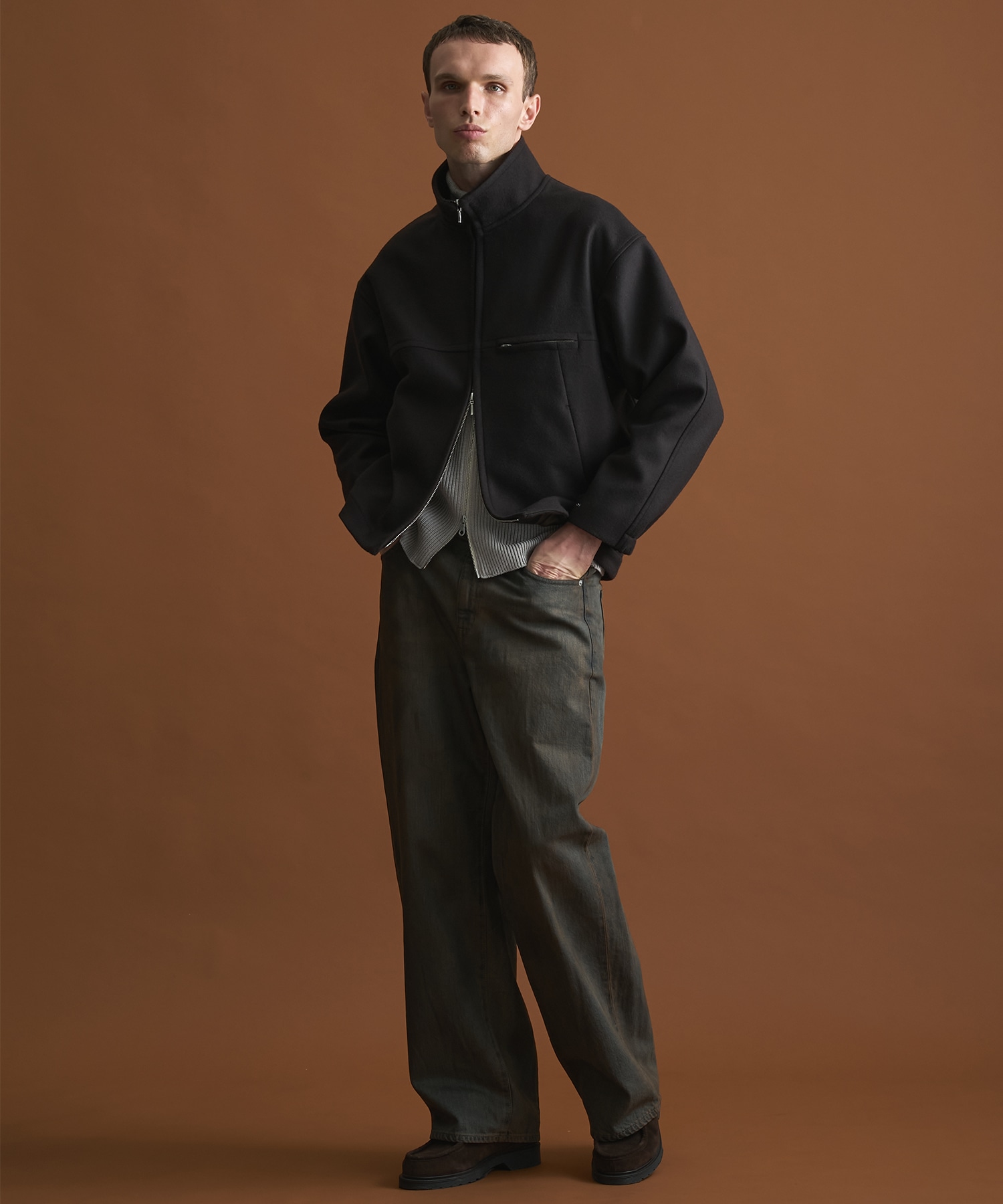 Super140sメルトンスタンドジップBL