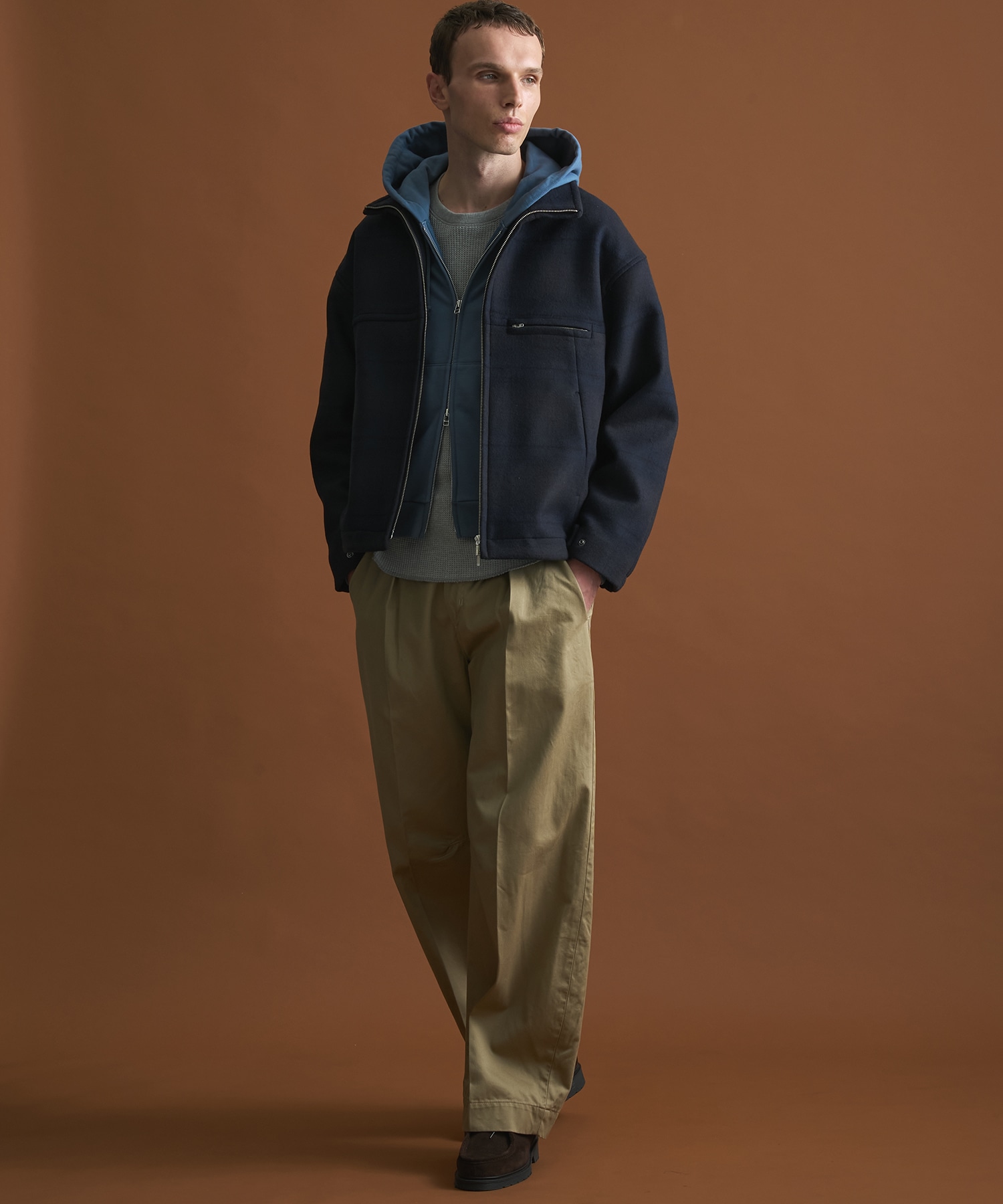 Super140s メルトンスタンドジップブルゾン