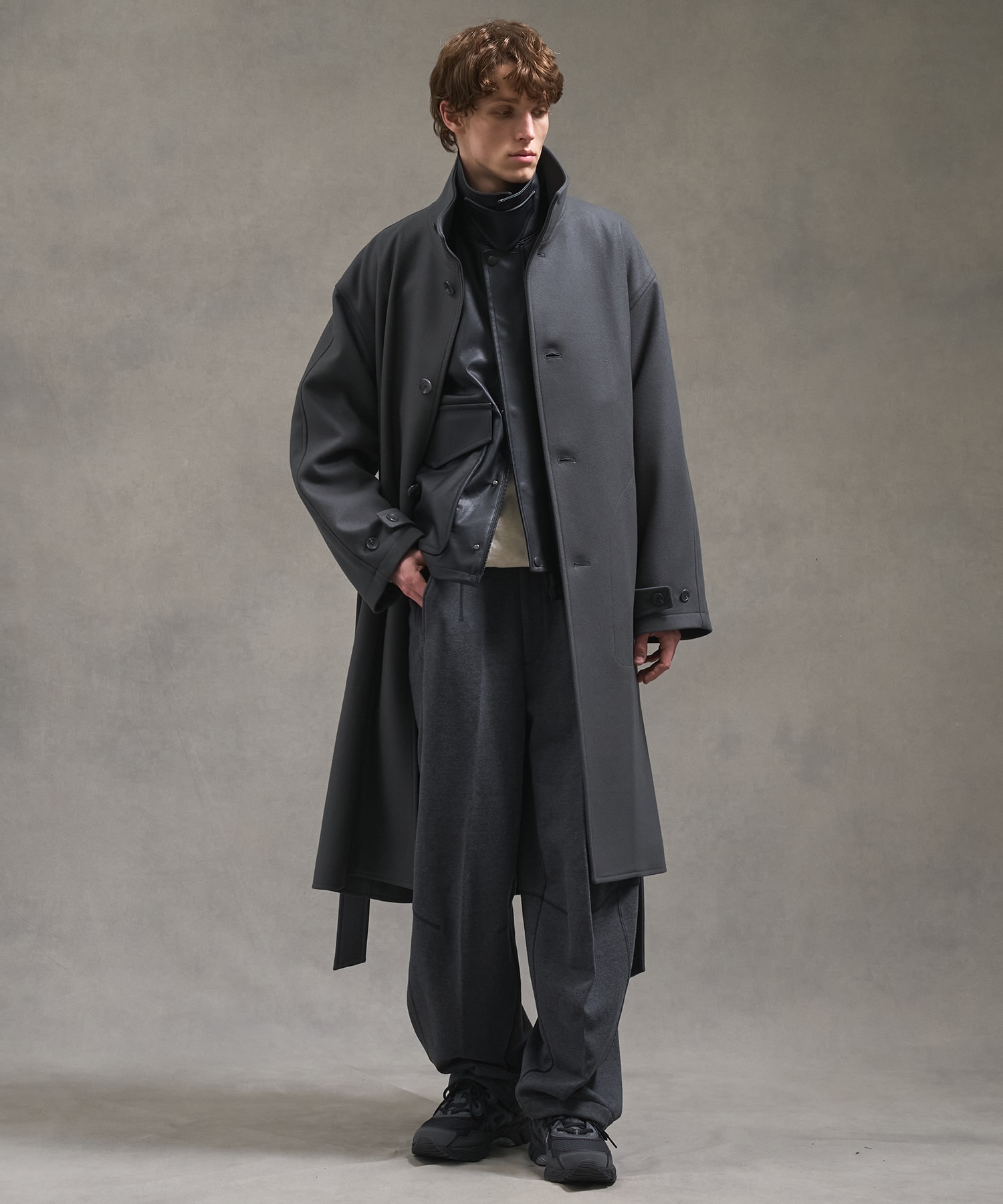 Super140sメルトンオーバーサイズスタンドコート(1 DARK GREY