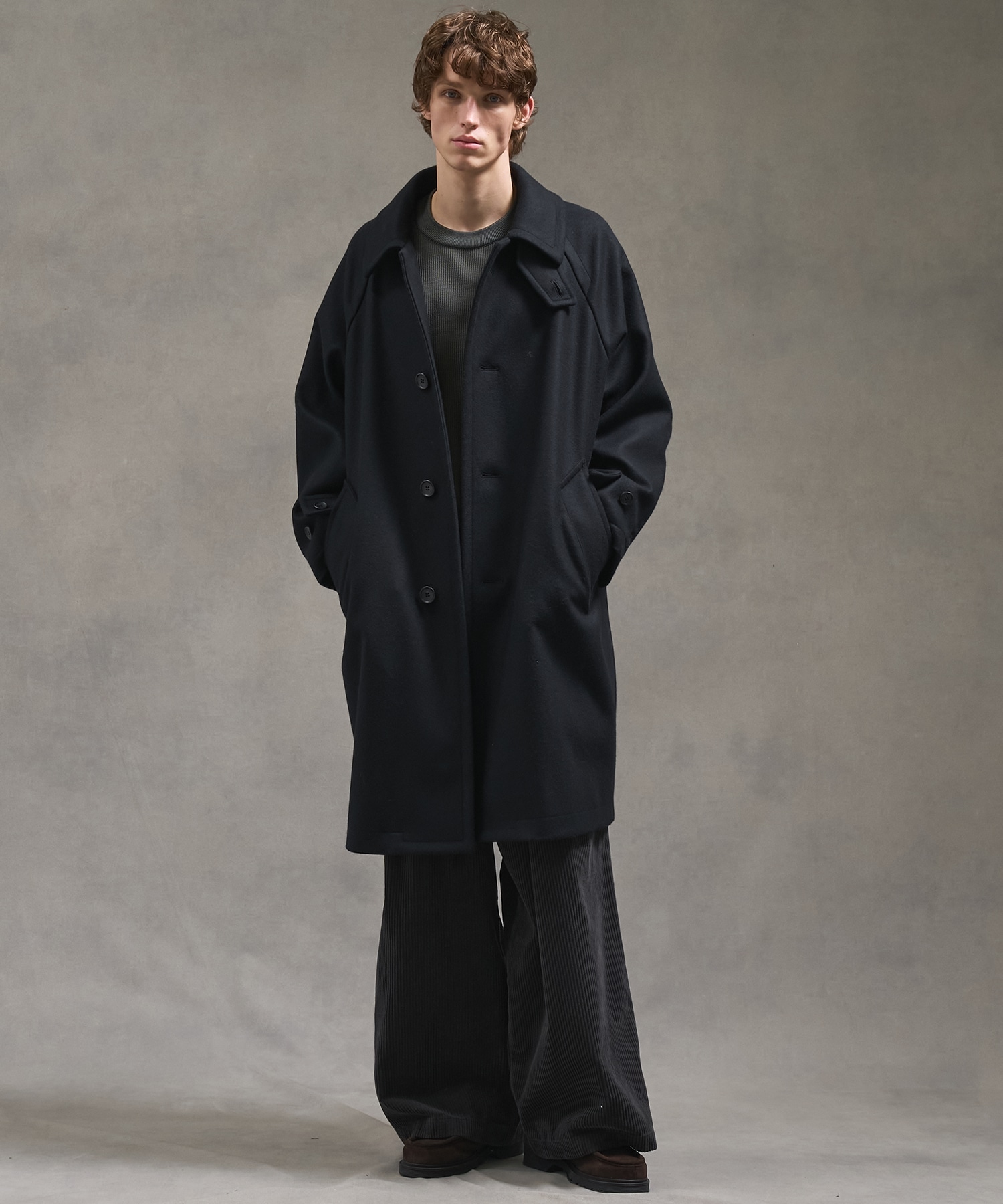 Super140s メルトンオーバーサイズバルカラーコート(1 BLACK