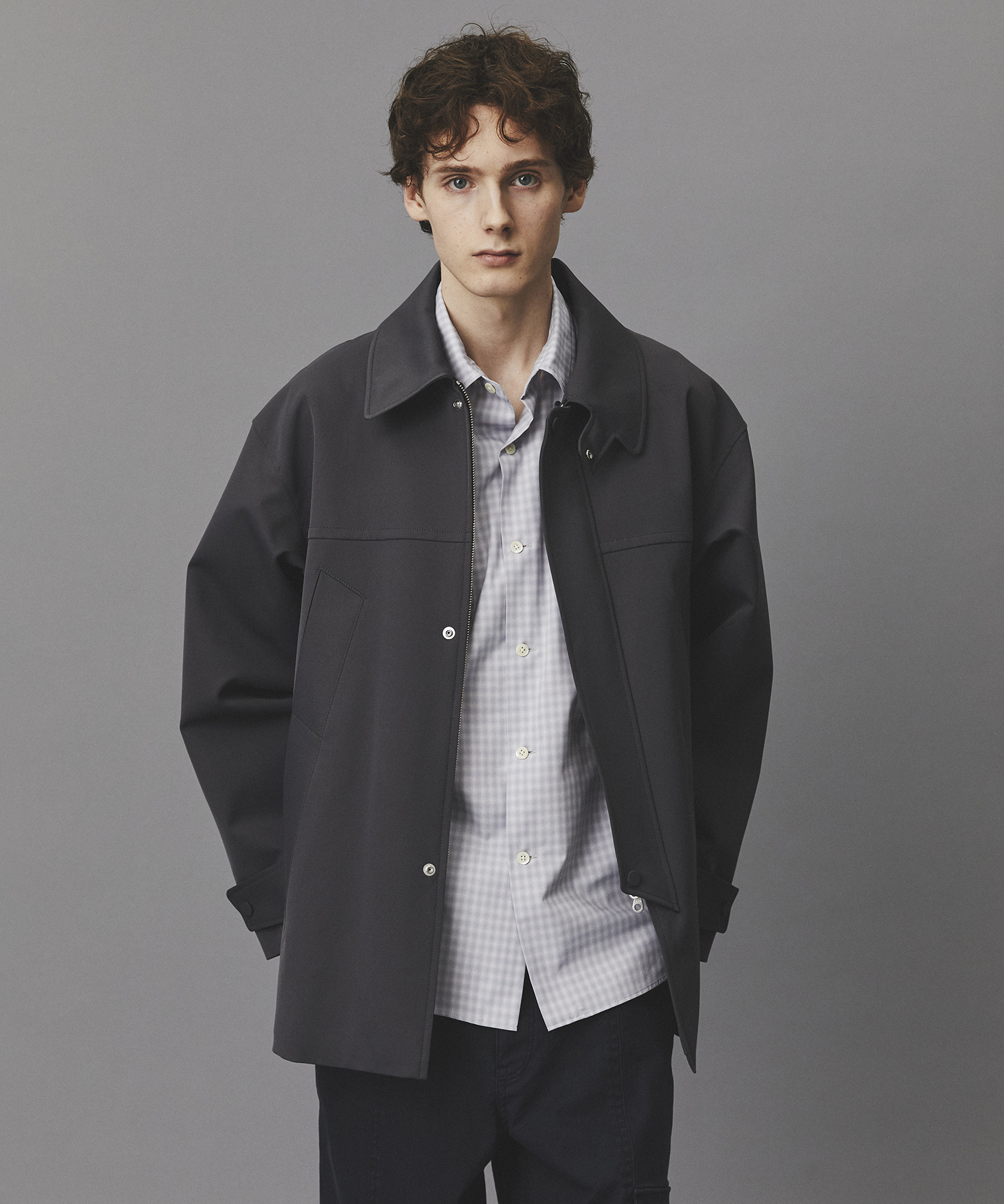 2WAYレザーカラーハーフコート