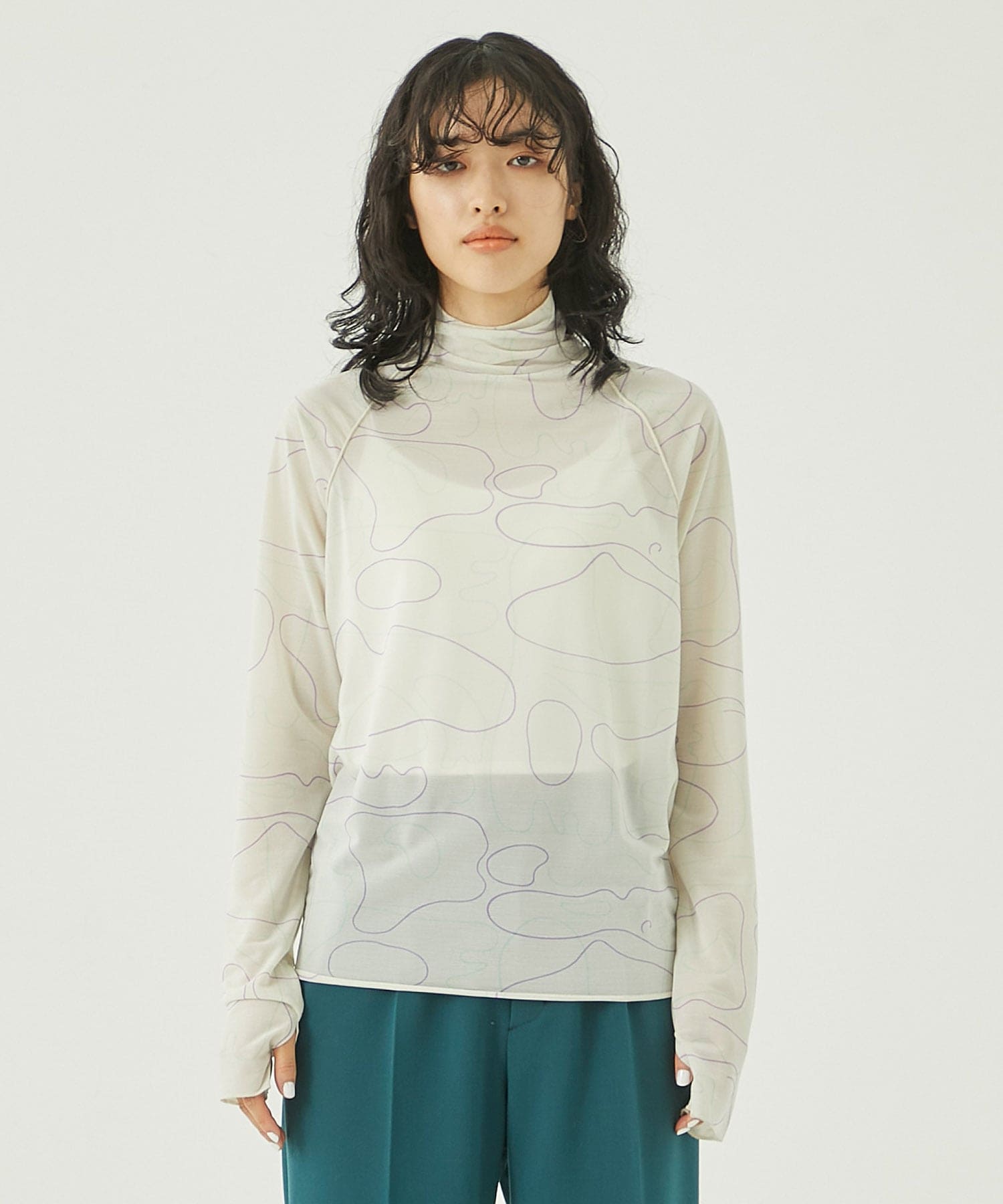 162520001000 DRAWING FREE SHEER TOP WHITE ドローイングシアーTOP