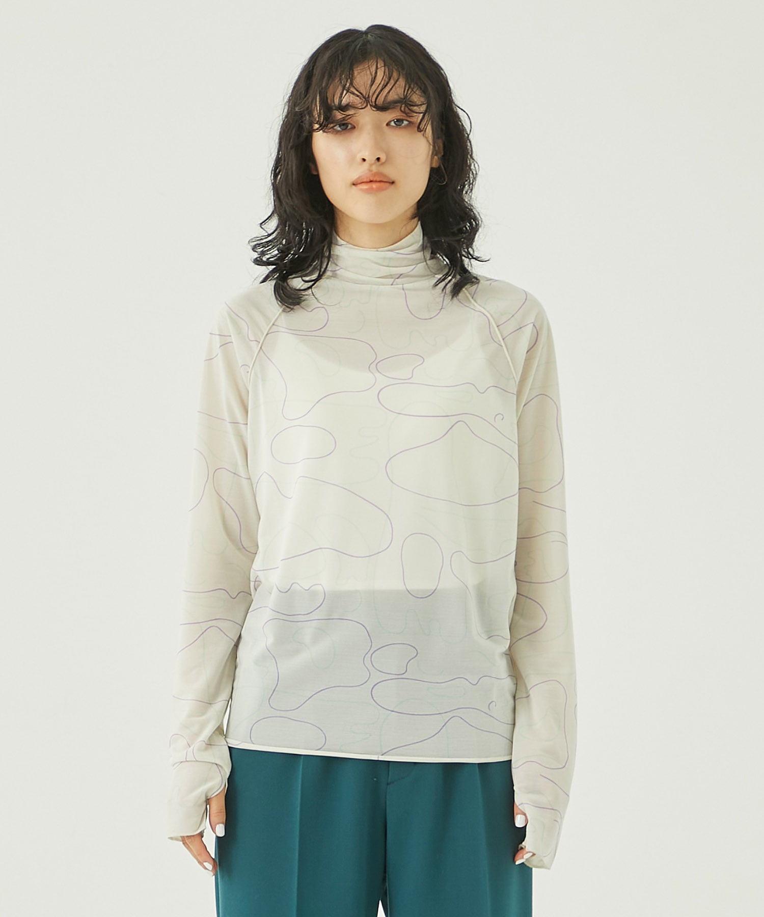 162520001000 DRAWING FREE SHEER TOP WHITE ドローイングシアーTOP