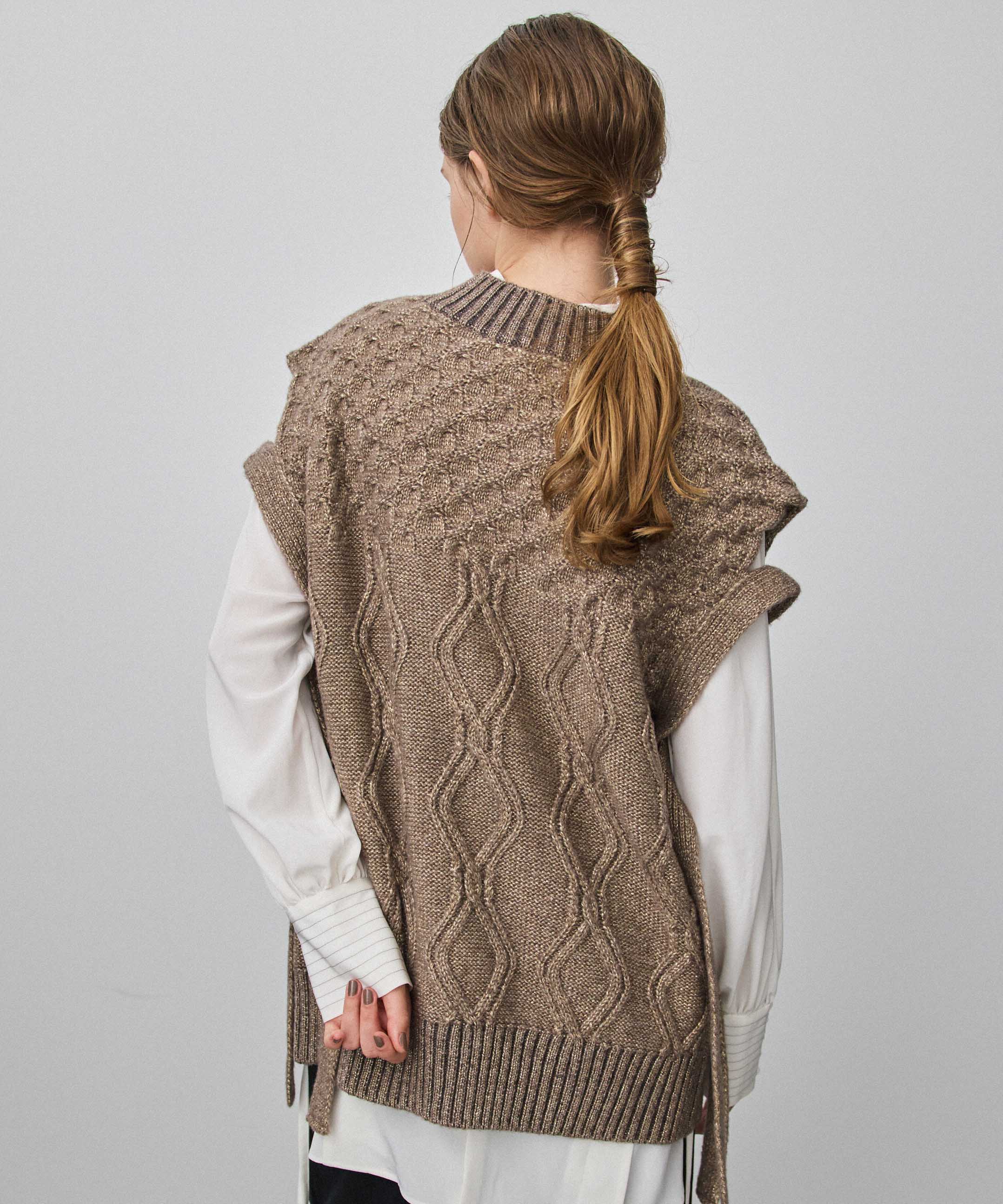 162530015200 BEIGE FREE GILET KNIT MIX パターンミックスニットジレ