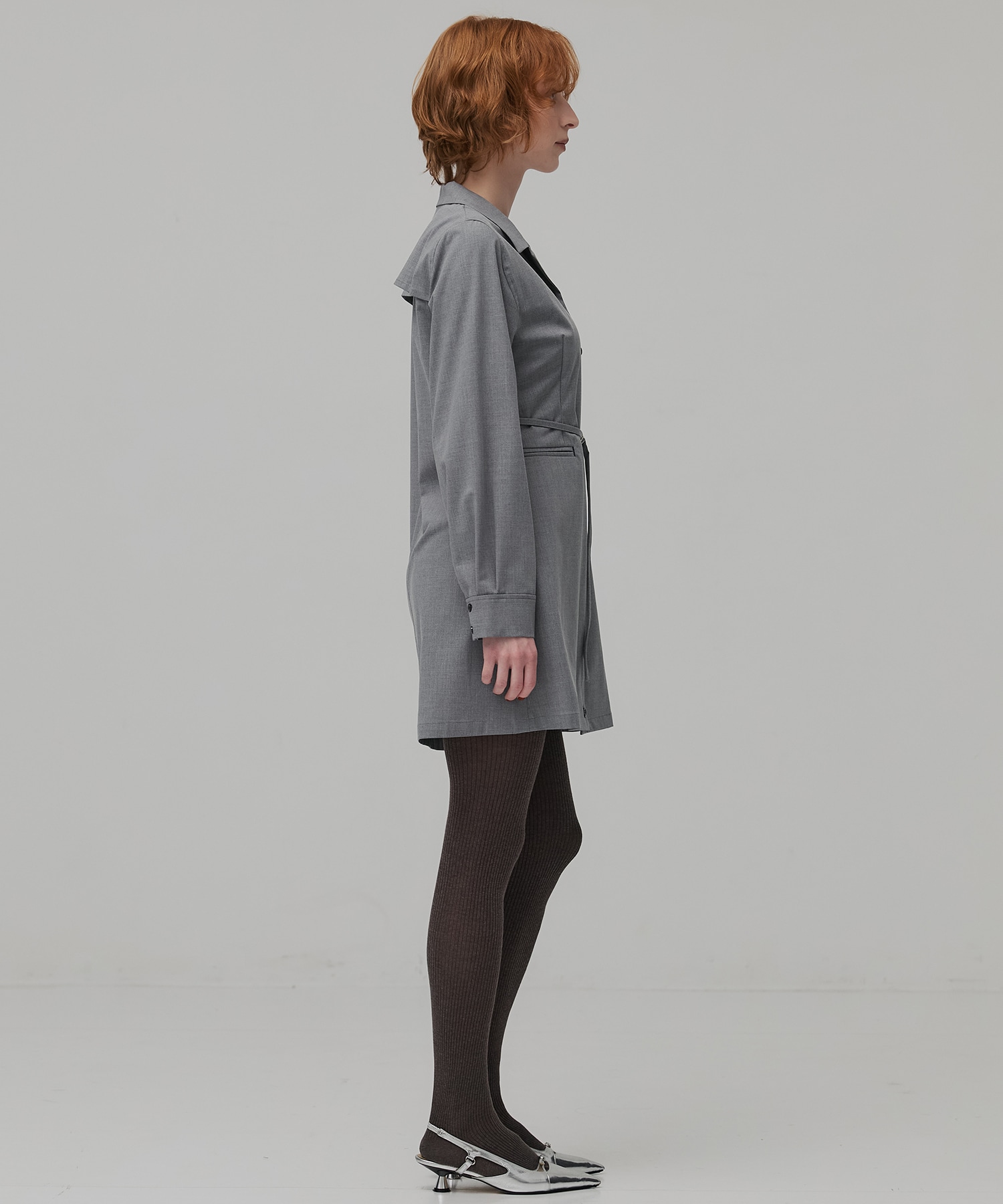 オープンカラーミニシャツワンピ