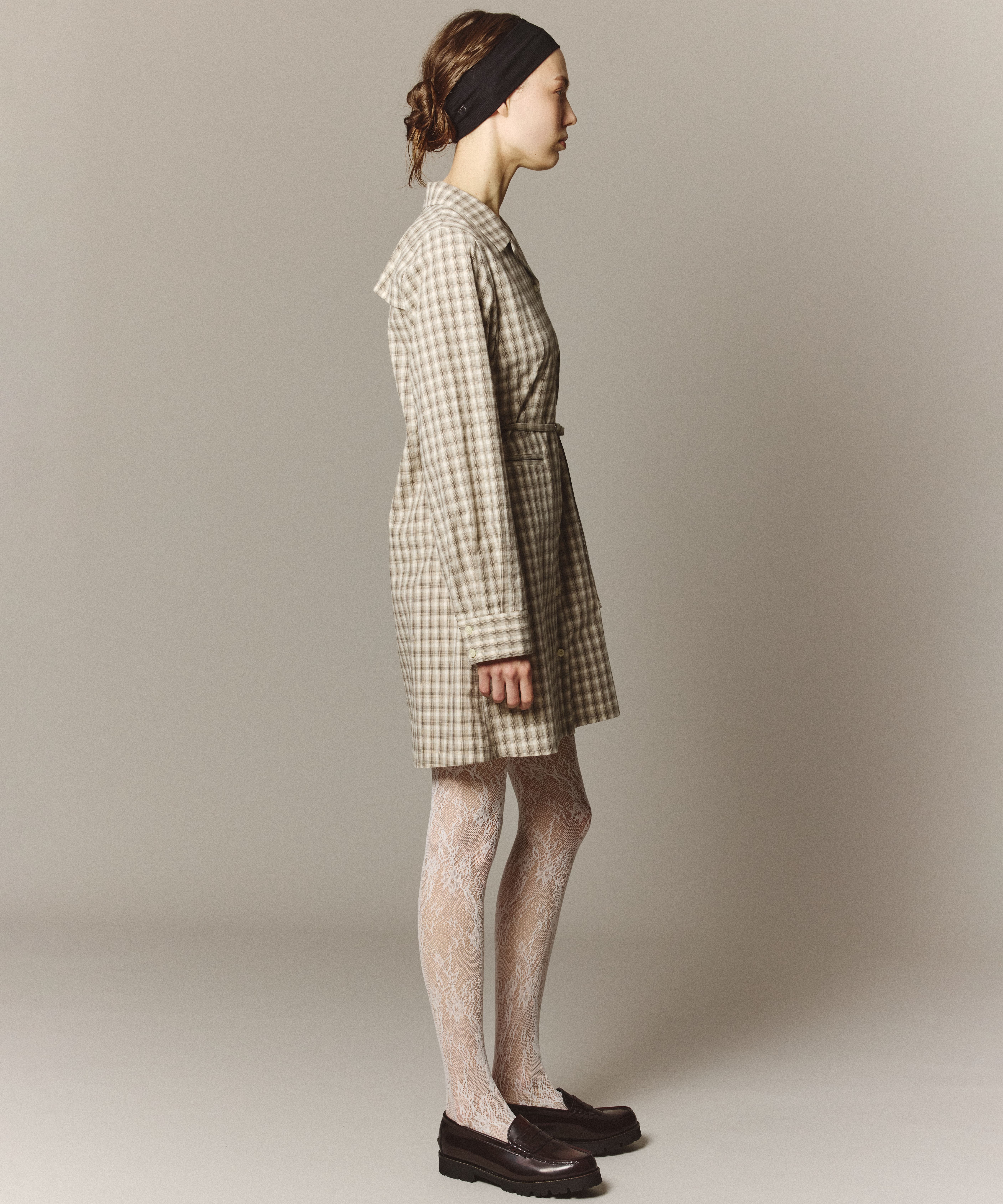 オープンカラーミニシャツワンピ