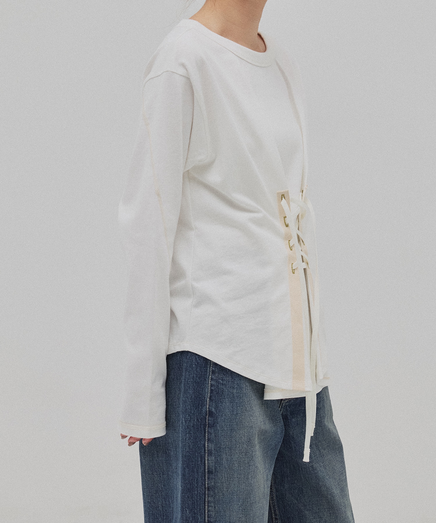 コットンレースアップTOP