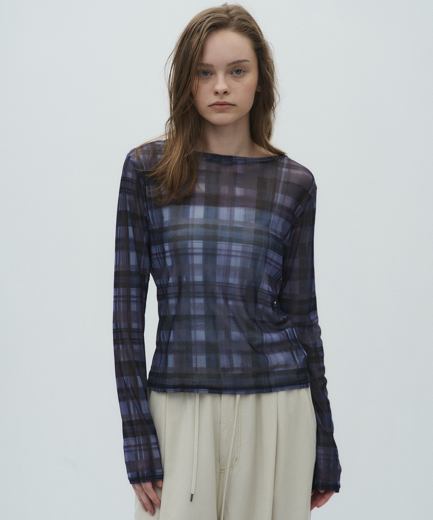 ペイントプリントチェックトップス