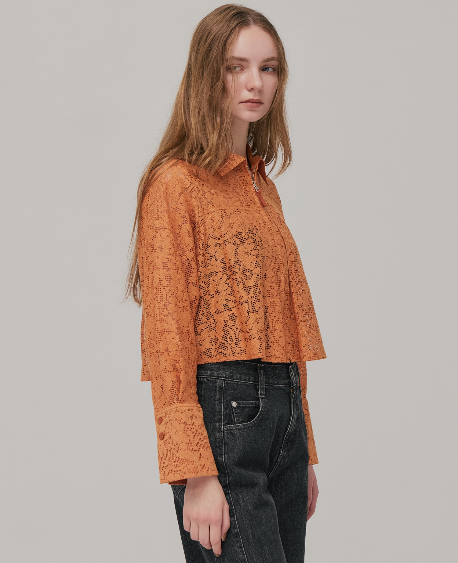 コットンレースフロントZIPシャツ