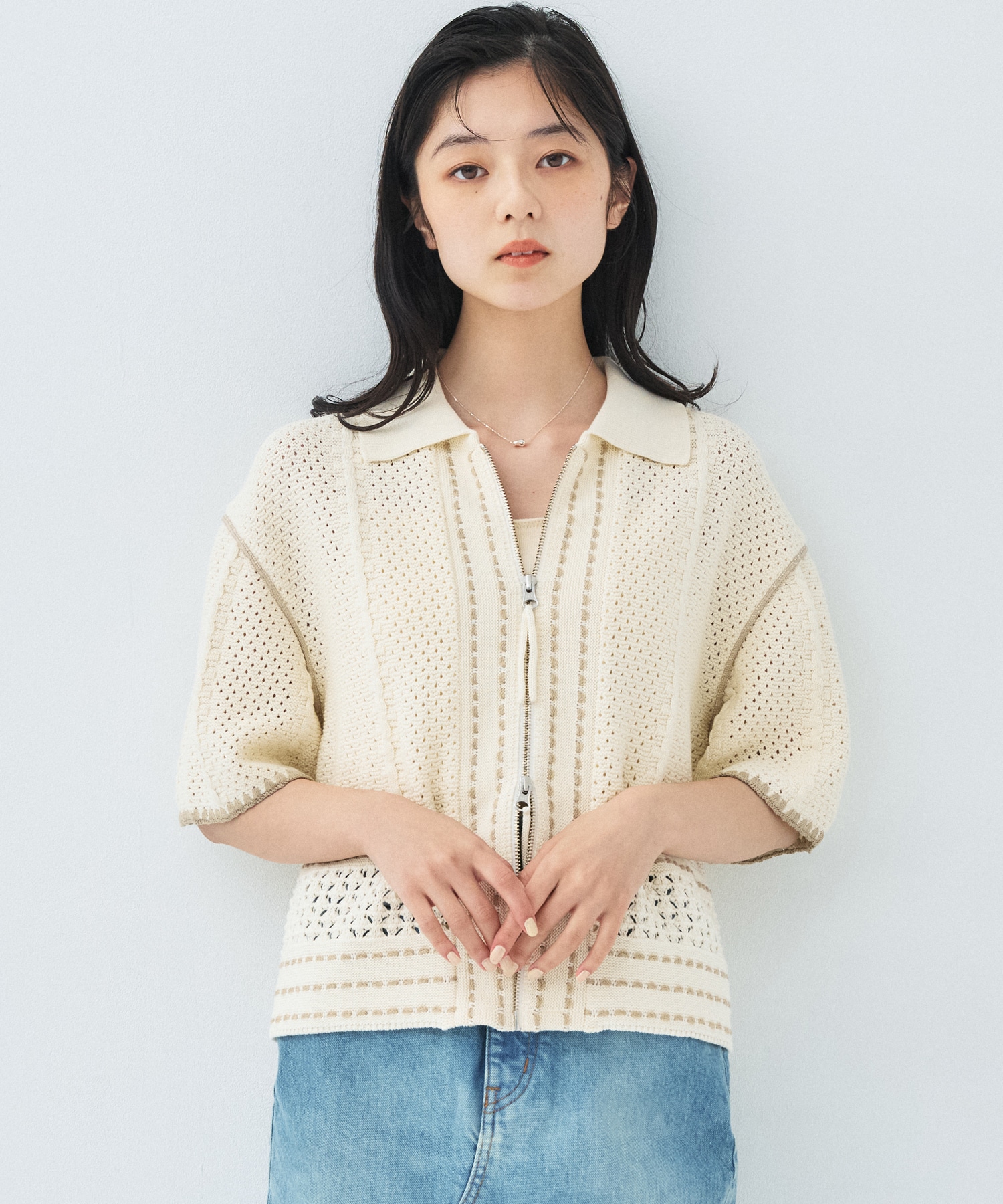 ハーフスリーブZIPポロニット