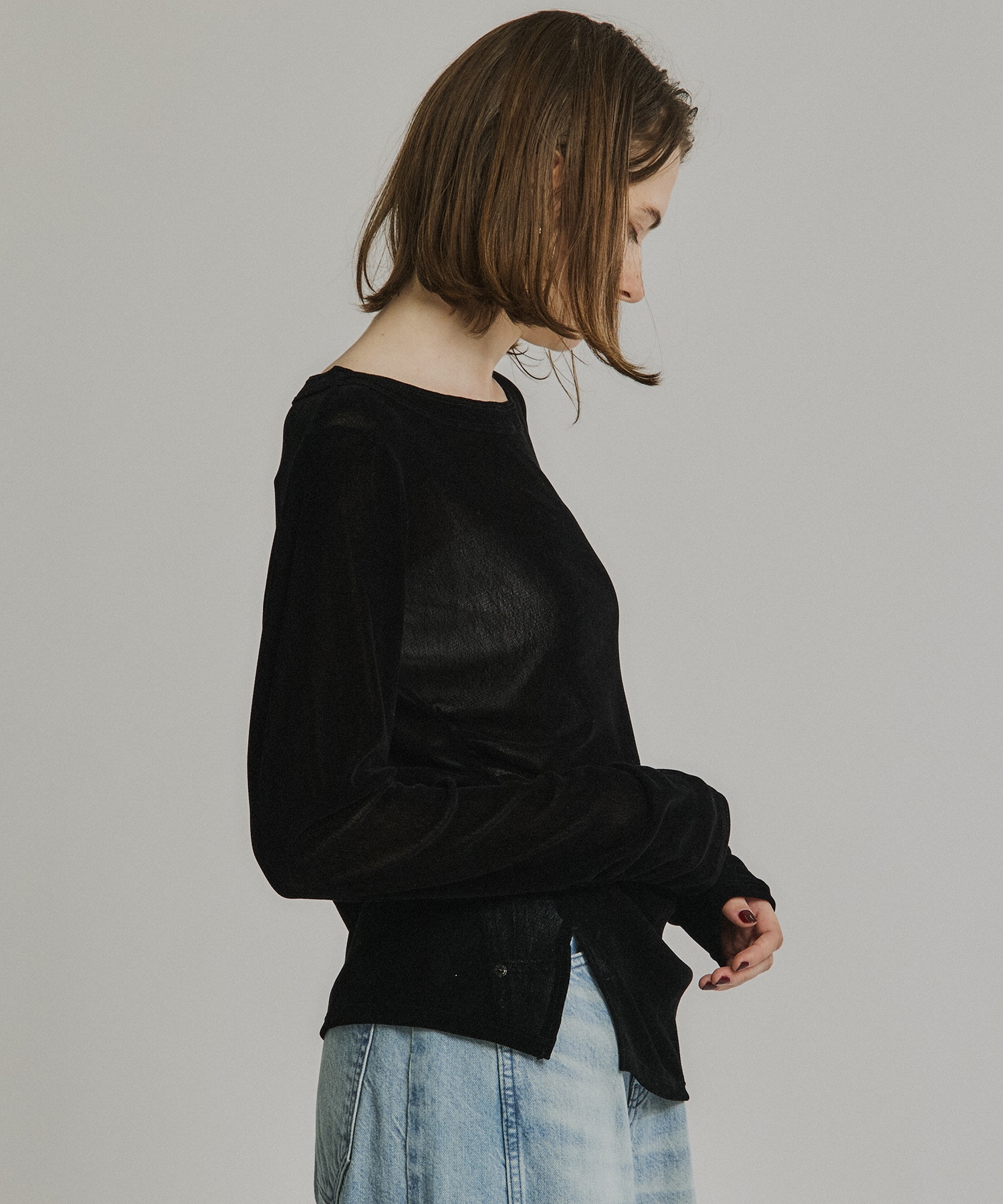 シャーリングベロアチュールスリットTOP