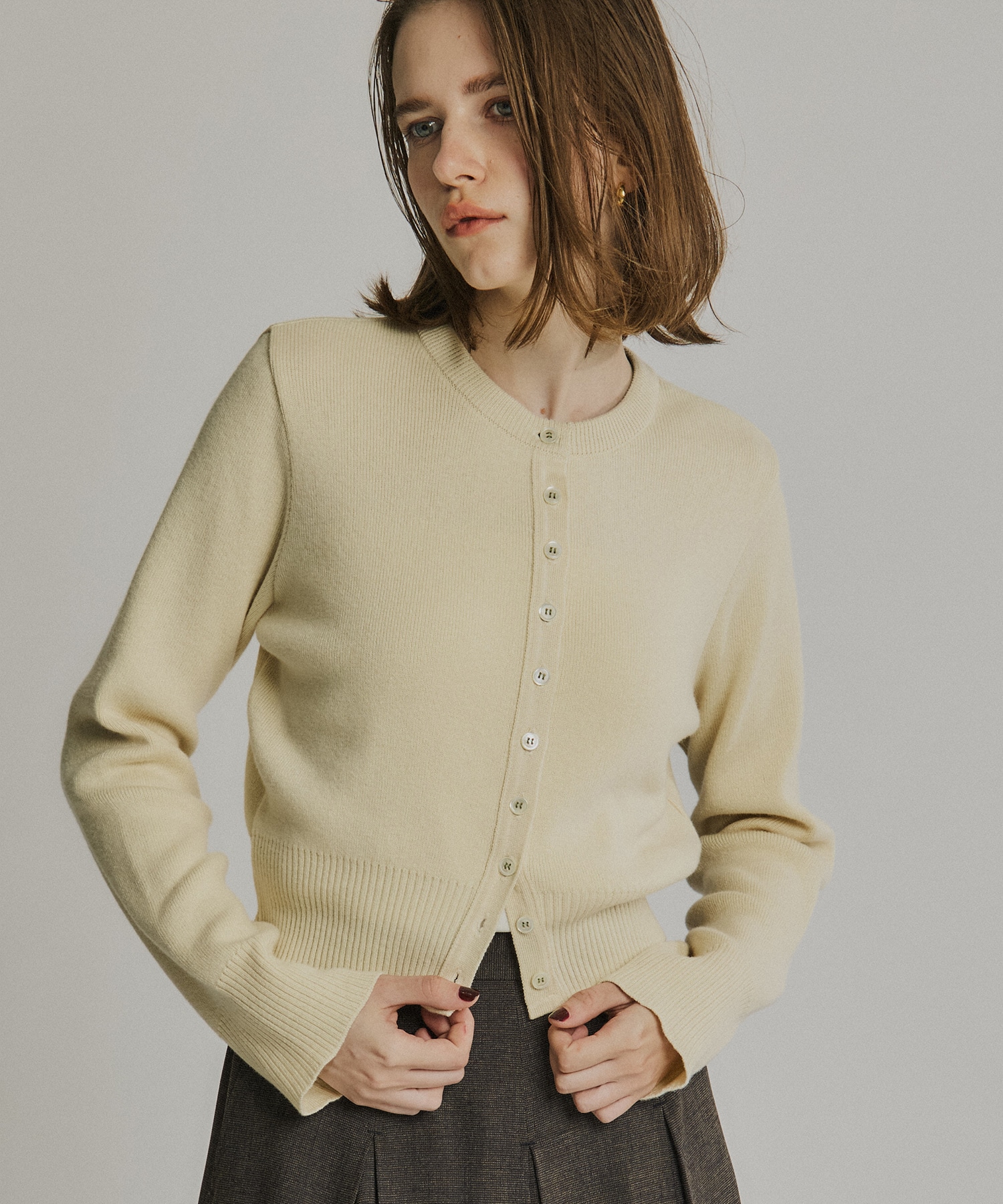 コットンカシミヤクルーカーデ