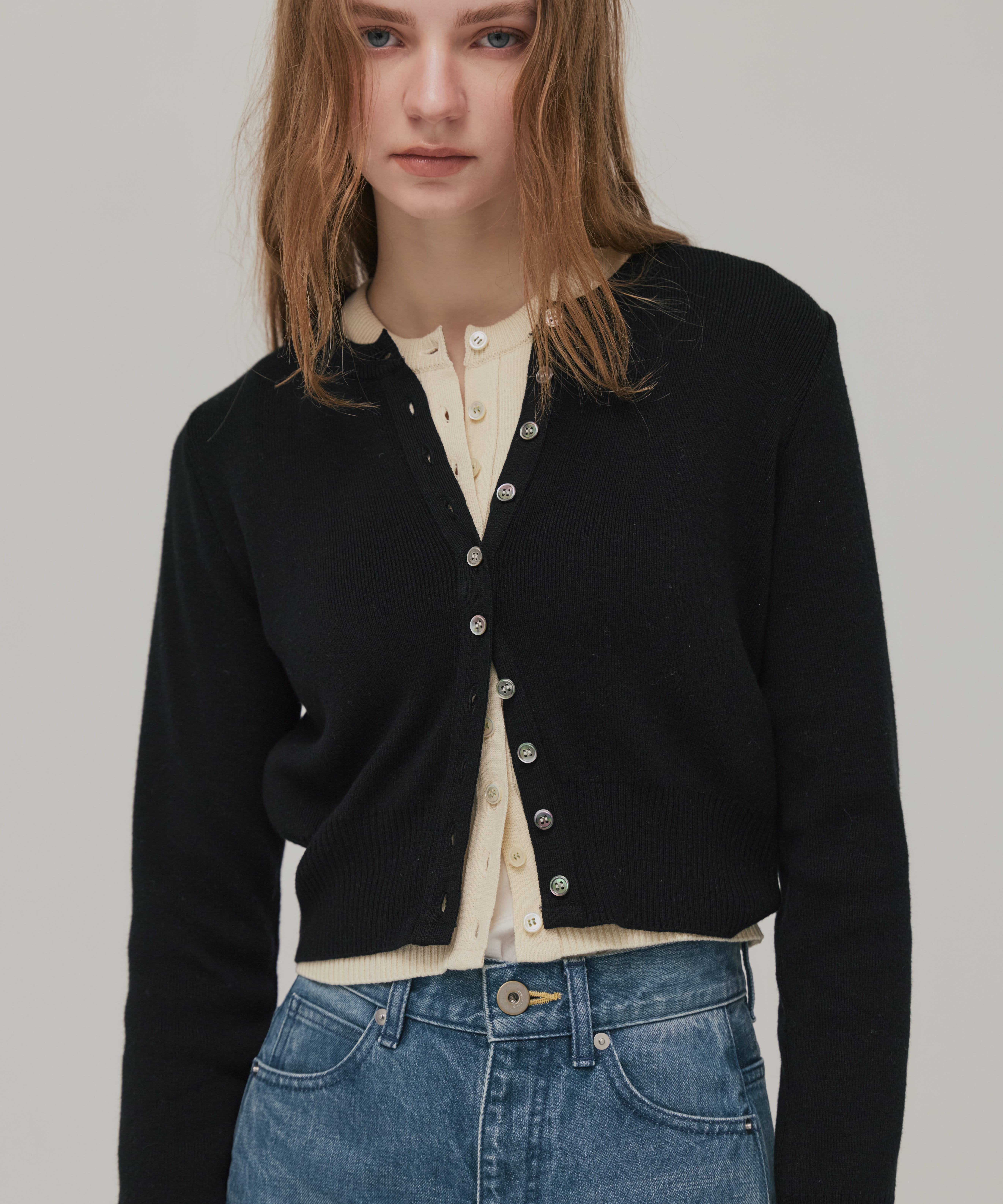 コットンカシミヤクルーカーデ