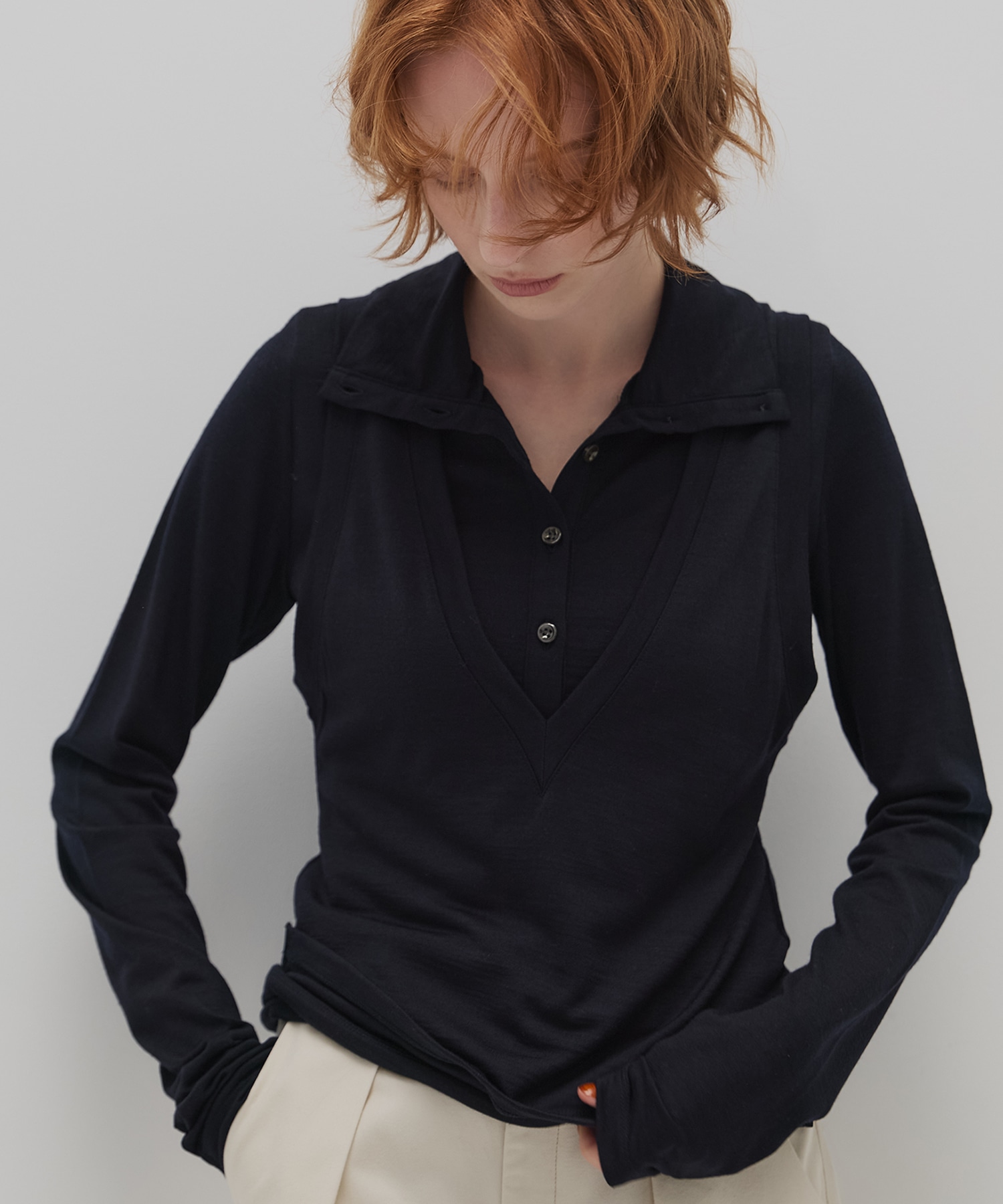 Super100 ヘンリーネックトップス