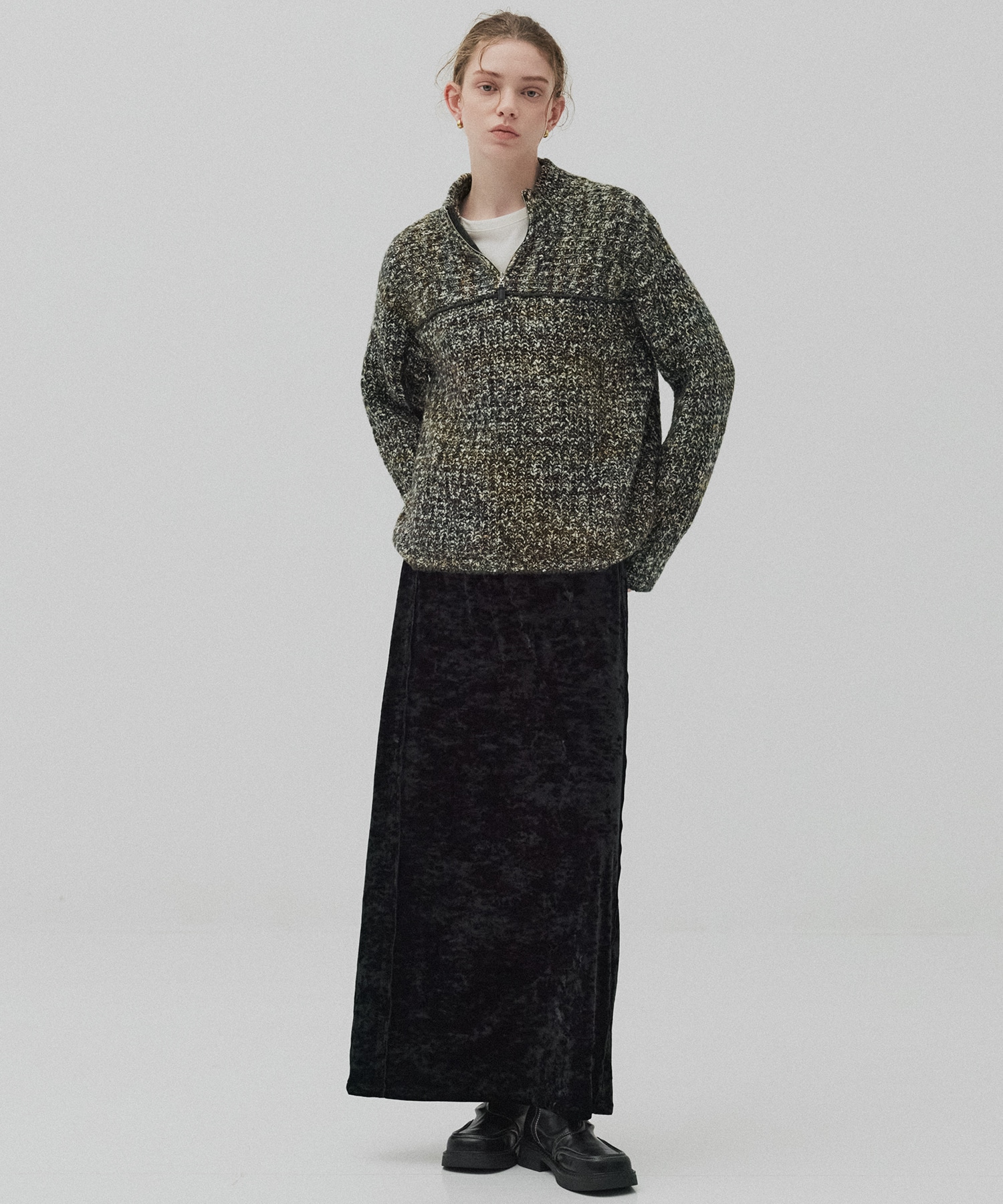 ミックスカラーハーフZIPニット