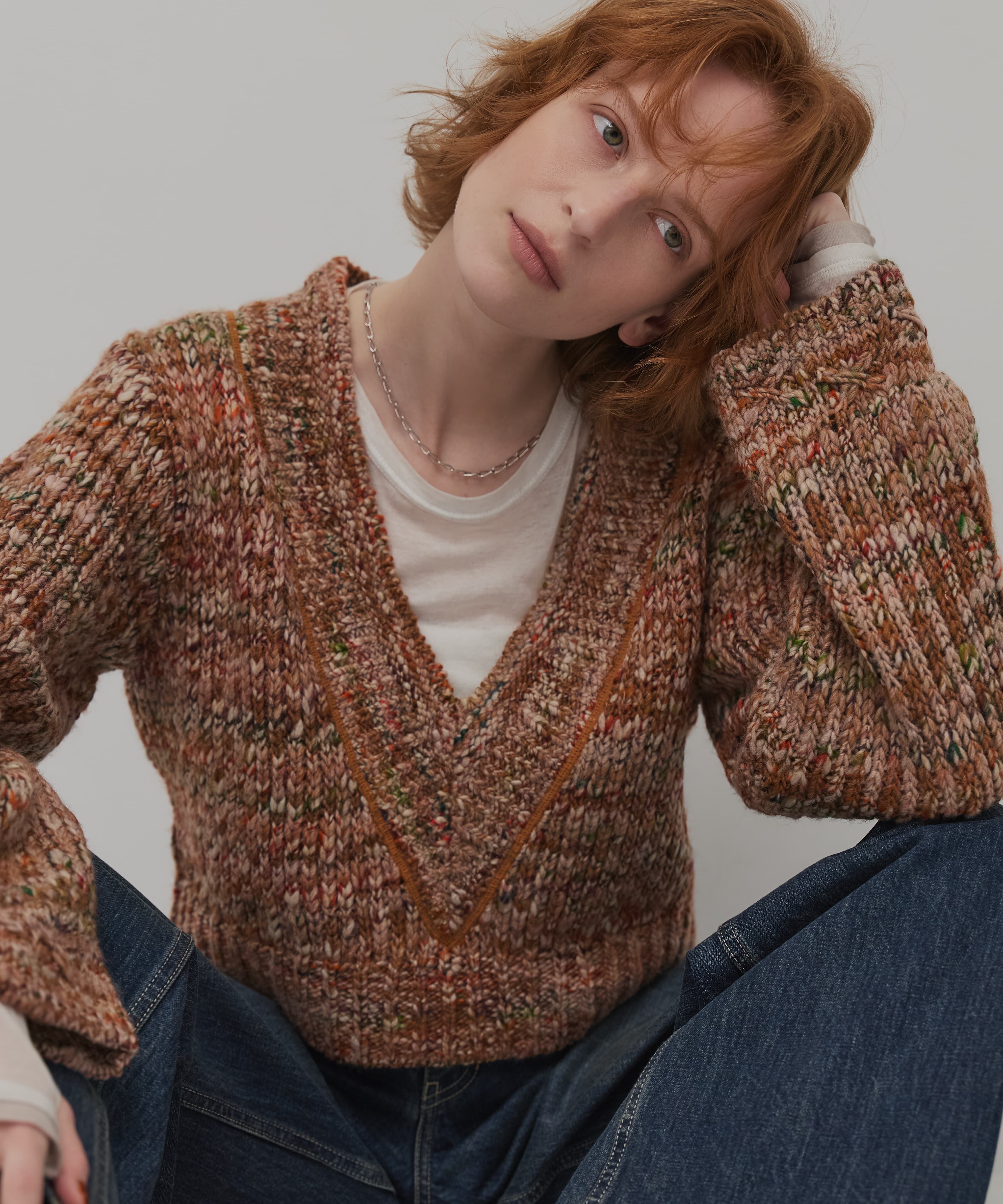 ミックスカラーVネックニット