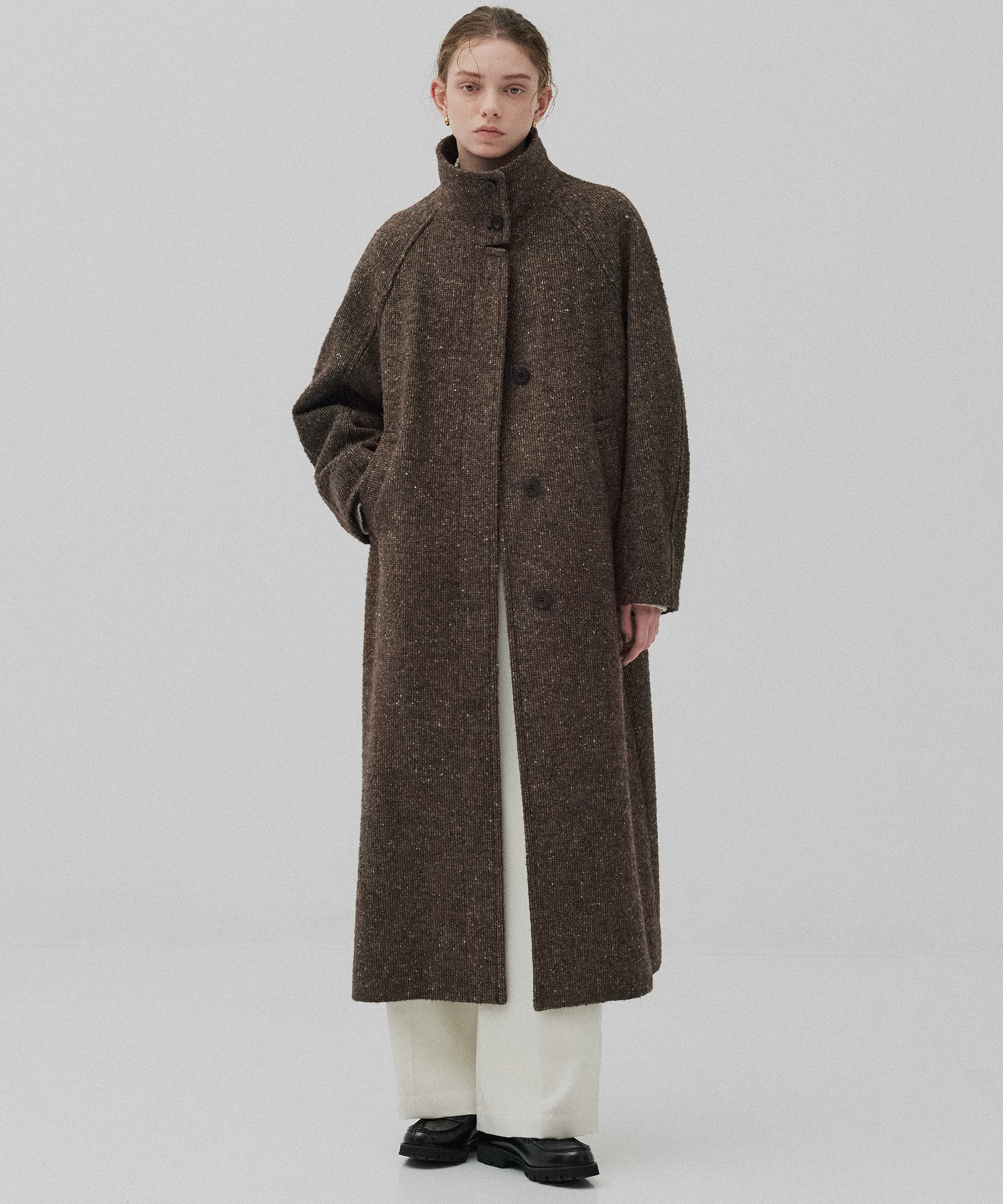 ツイードスタンドカラーコート