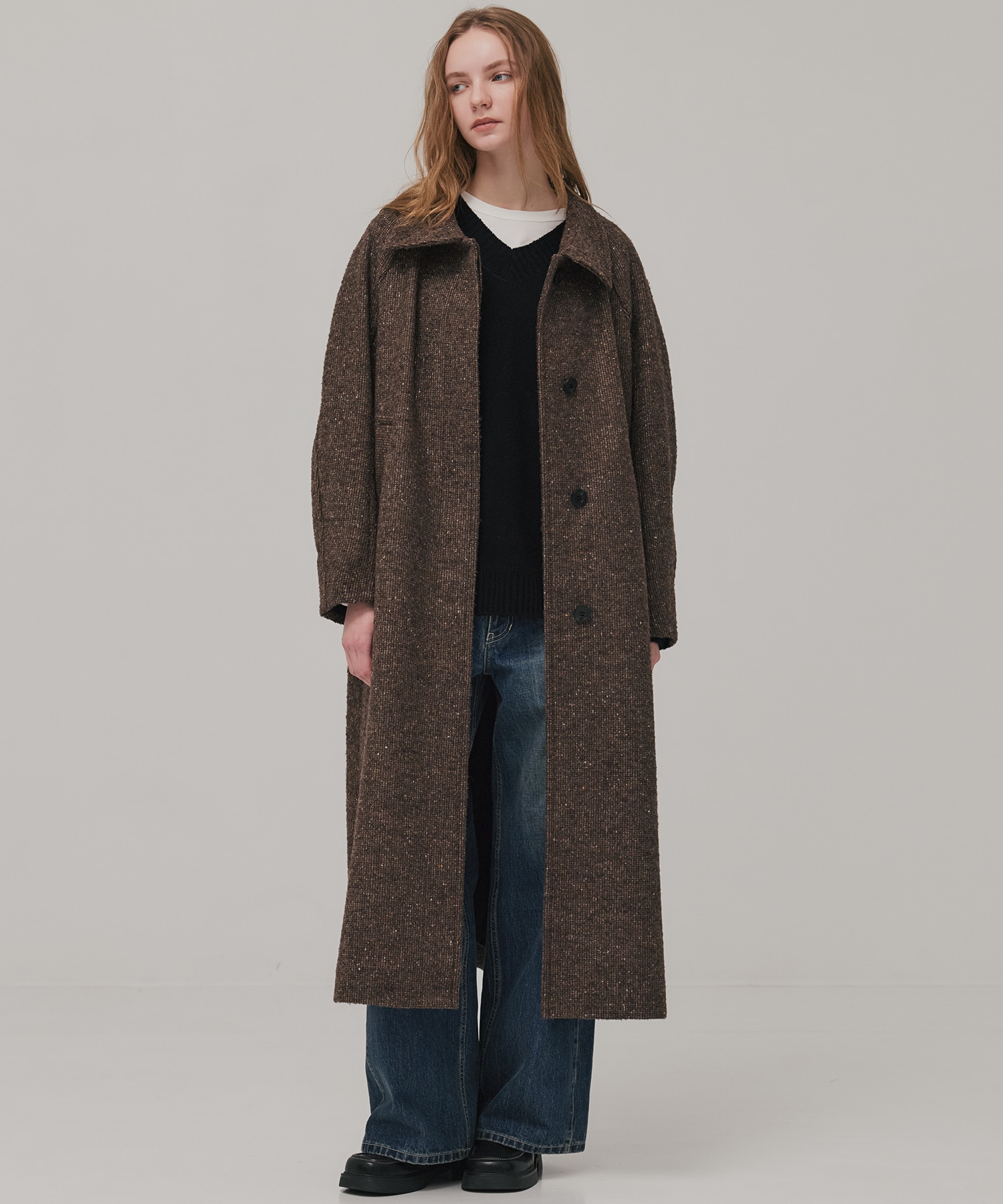 ツイードスタンドカラーコート