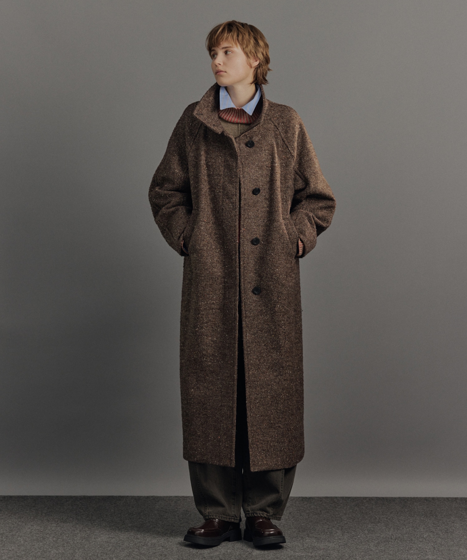 ツイードスタンドカラーコート
