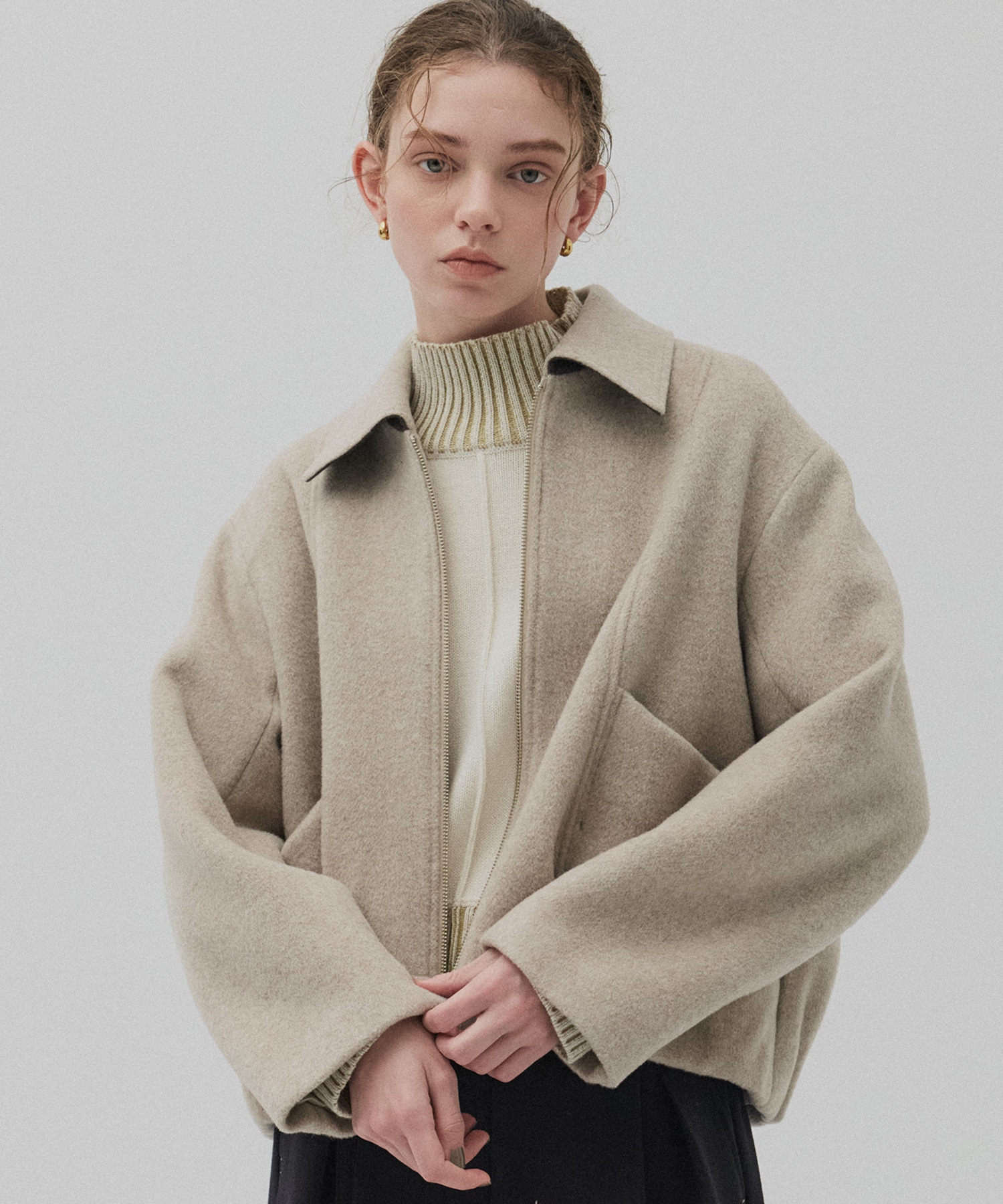 【再入荷】ウールジップタックショートコート