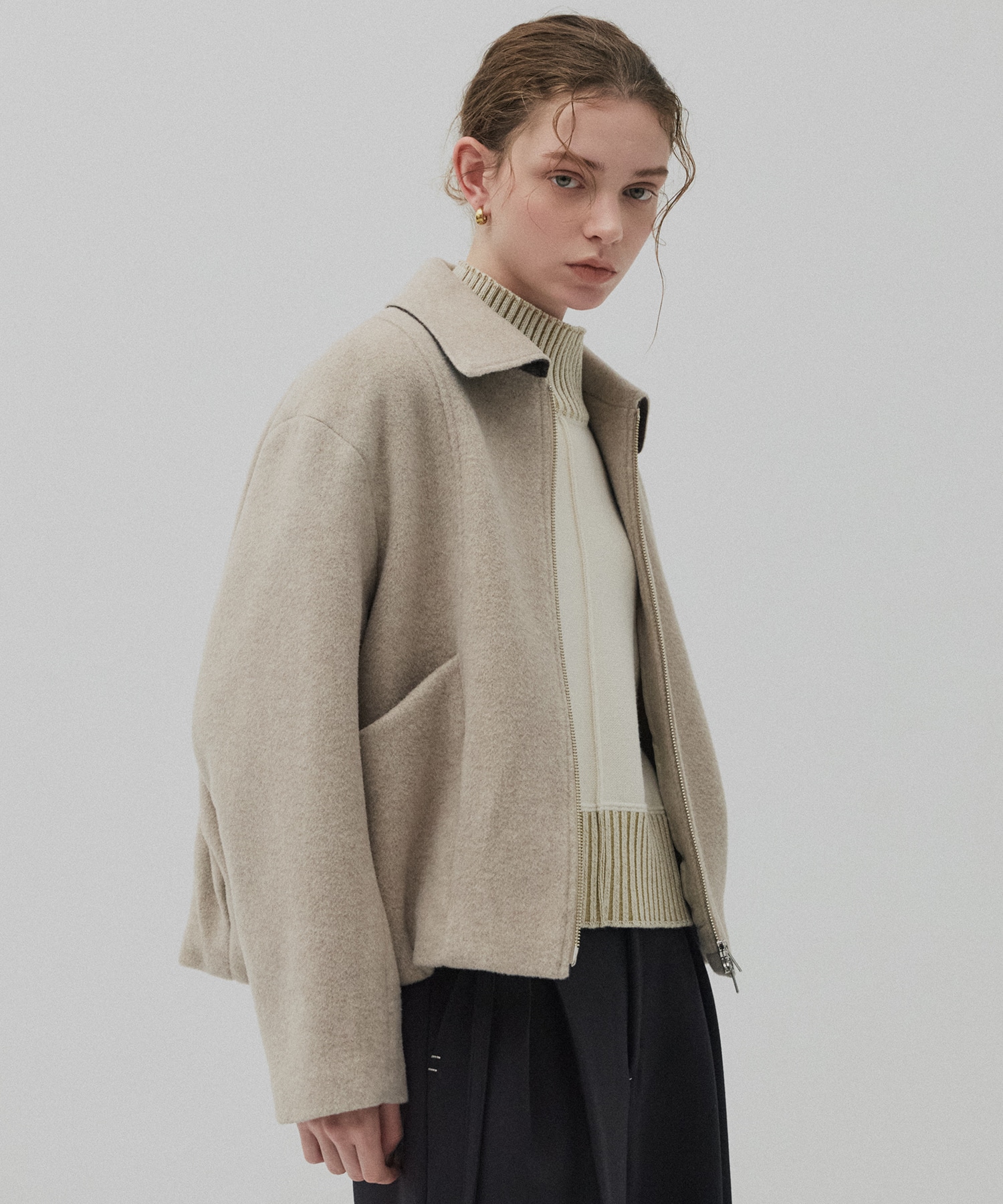 【再入荷】ウールジップタックショートコート