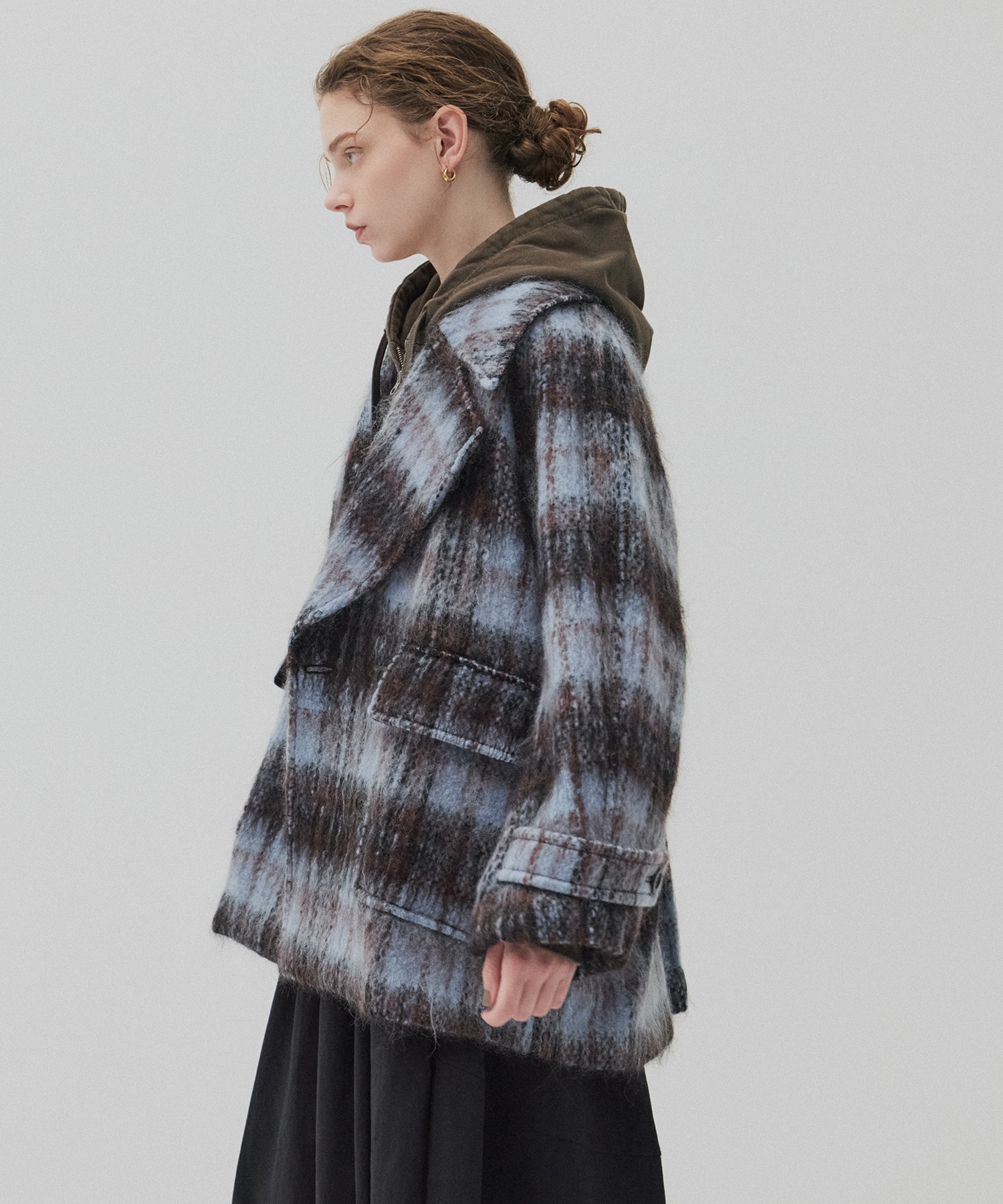 〈完売間近〉ワイドラペルチェックコート