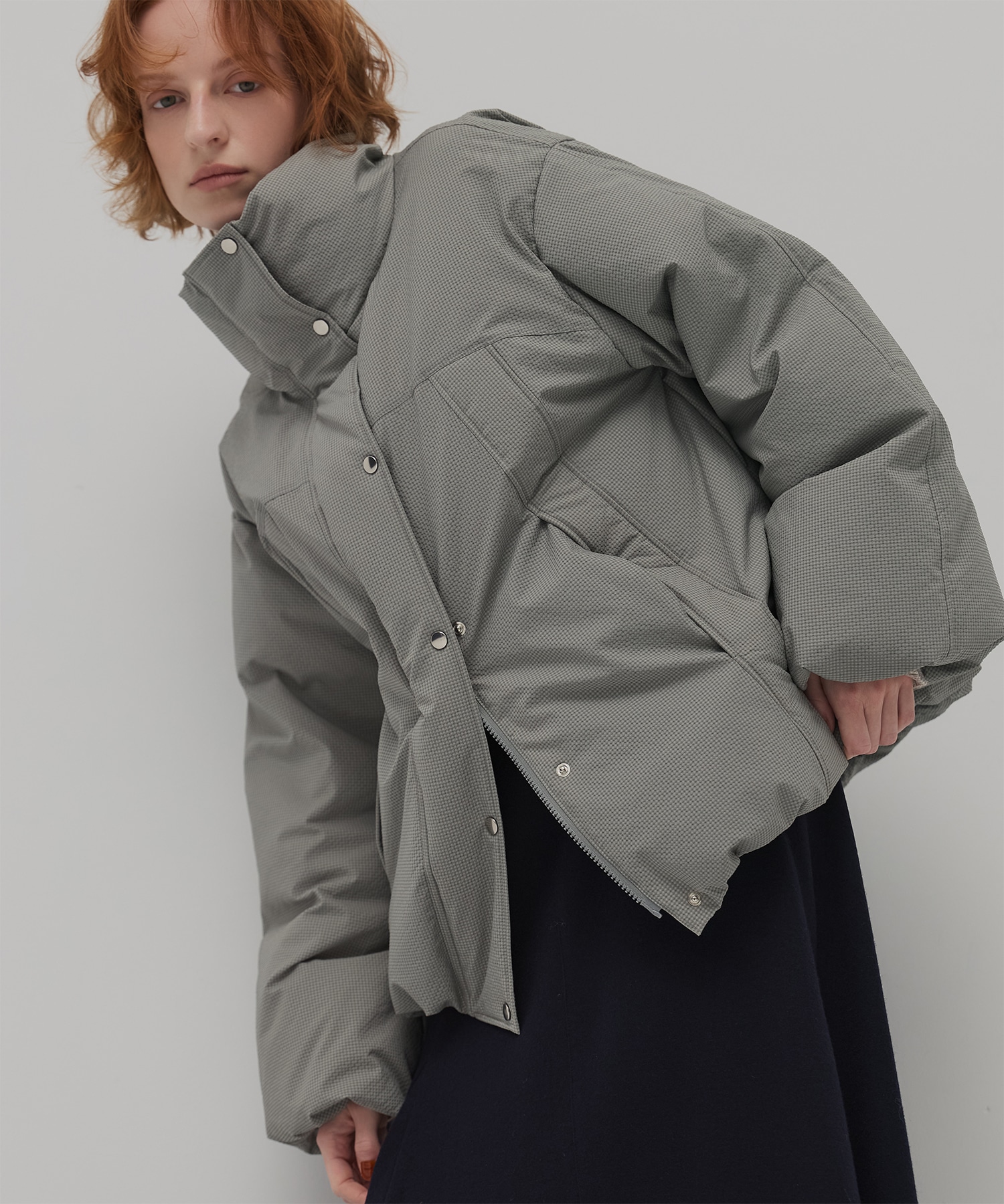 チェックモンスターダウンコート