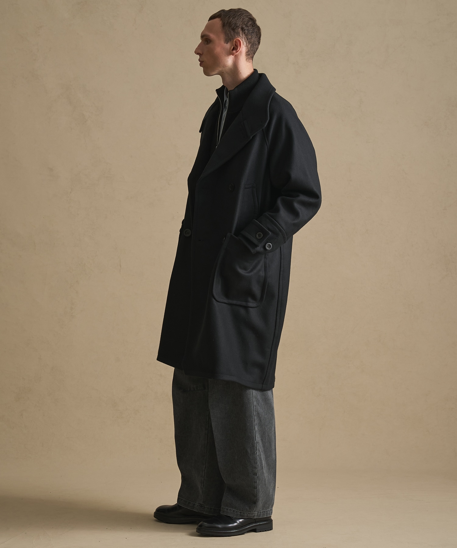 Super140s メルトンラップスタンドＰコート	