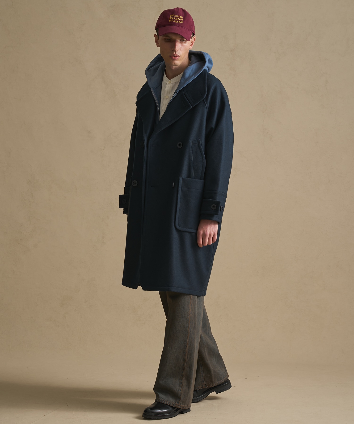 Super140s メルトンラップスタンドＰコート	