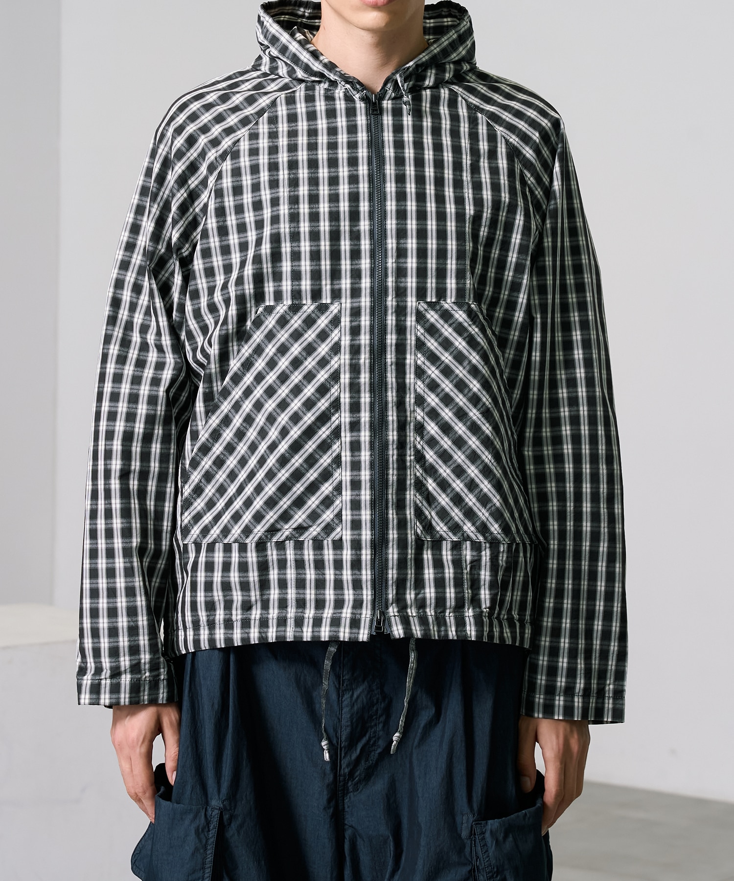 ライトチェックシャツパーカー