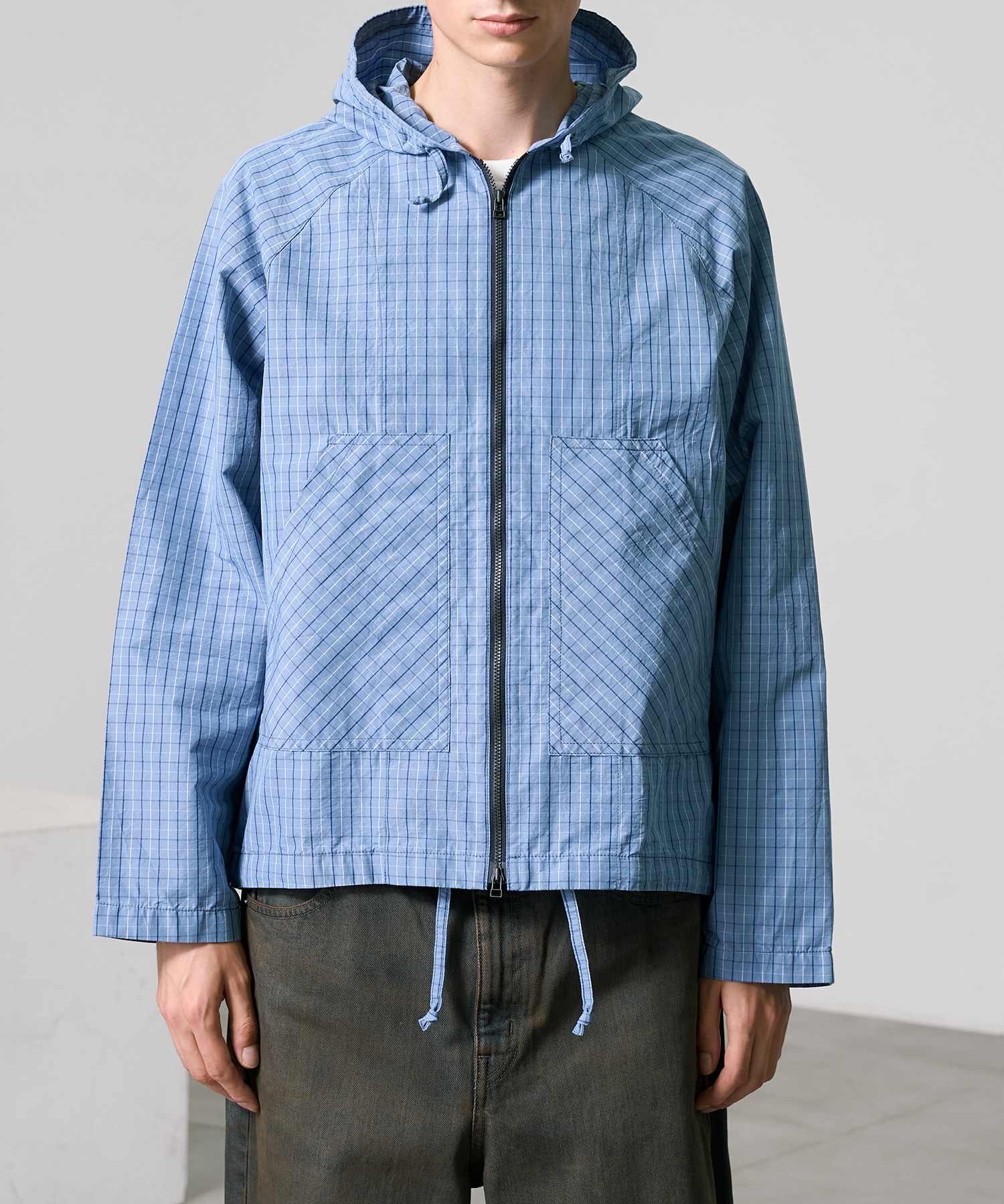 ライトチェックシャツパーカー