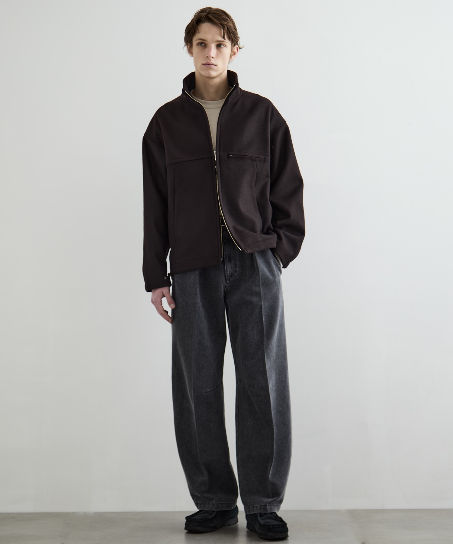 Super140s メルトンスタンドジップブルゾン