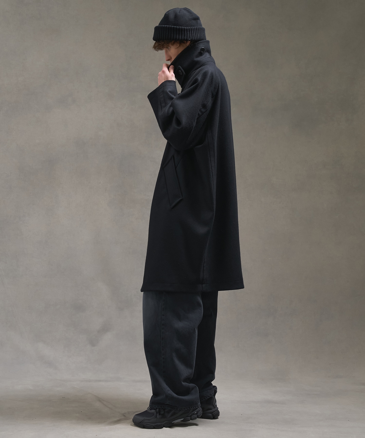 Super140s メルトンオーバーサイズバルカラーコート(1 BLACK